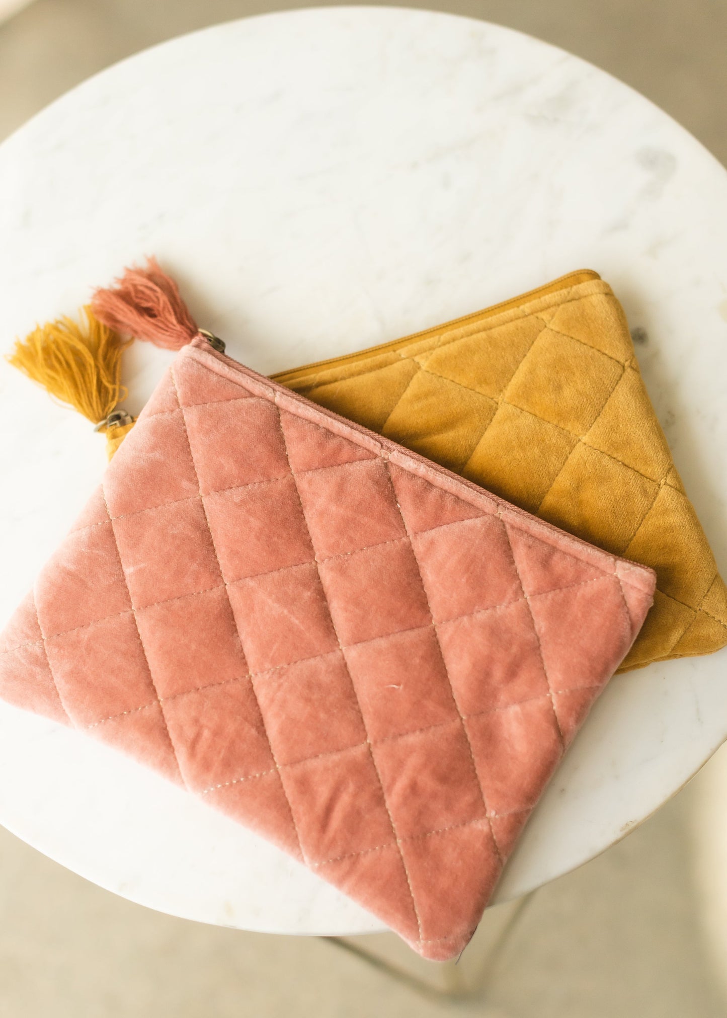 Dusty Pink Velvet Quilted Pouch - FINAL SALE Accessories