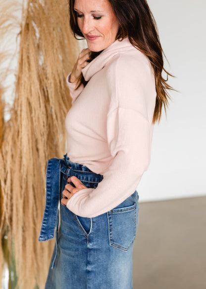 Dusty Rose Turtleneck Knit Top Shirt