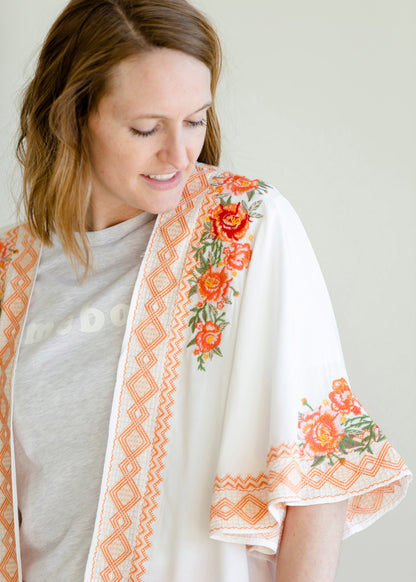 Embroidered Floral Open Front Kimono - FINAL SALE Layering Essentials