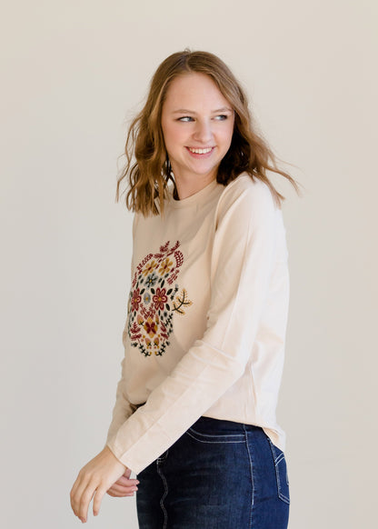 Embroidered Long Sleeve Top - FINAL SALE Tops