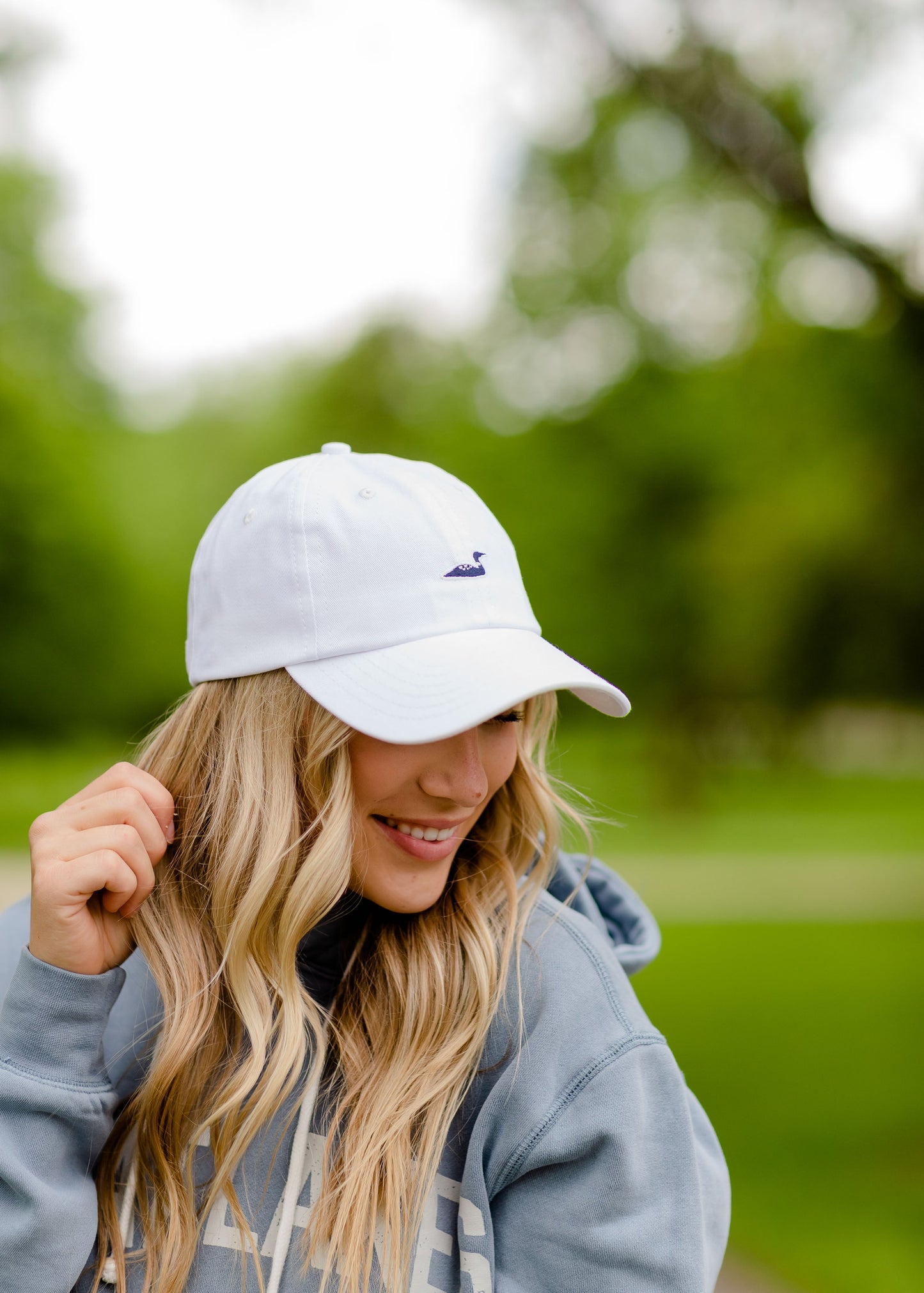 Embroidered Loon Ballcap Hat Accessories White