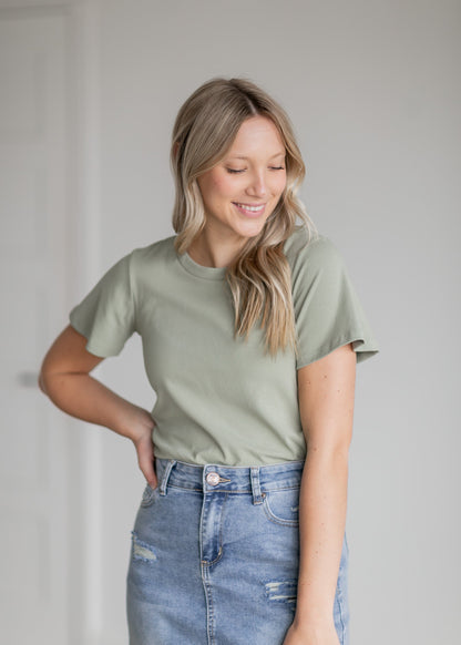 Essential Flutter Sleeve Top Tops Light Olive / XS