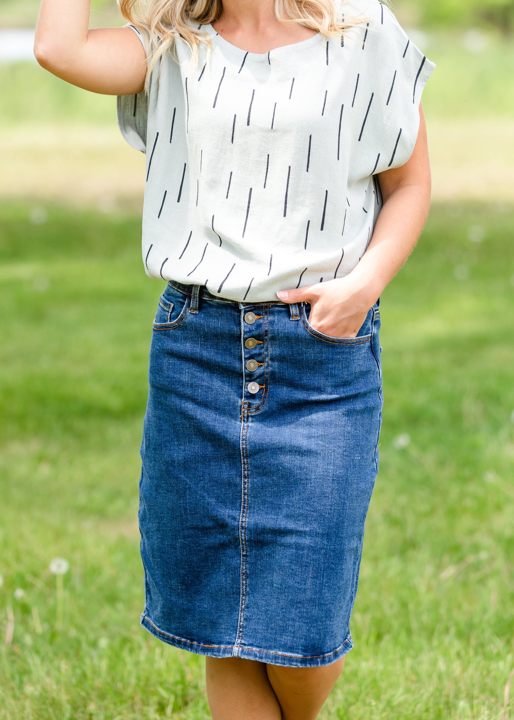 Five Button Medium Wash Jean Skirt Skirts