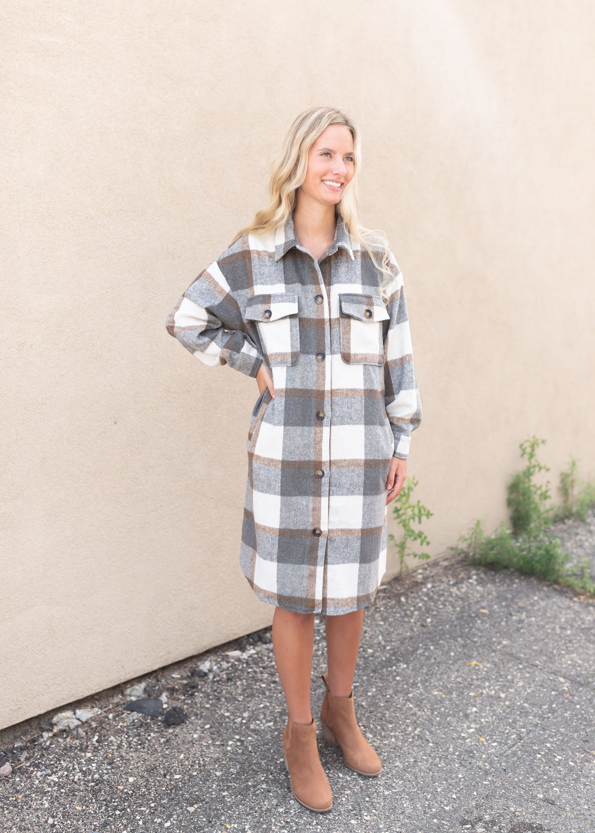 Flannel Button Down Dress Tops