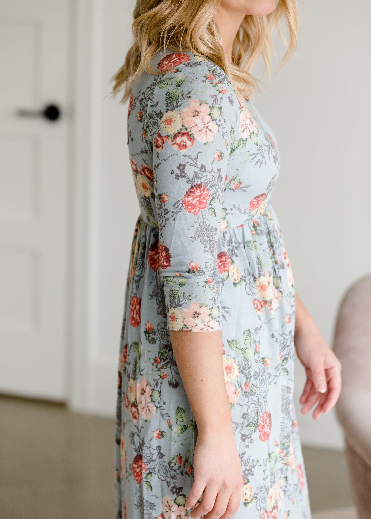 Floral 3/4 Sleeve Empire Waist Maxi Dress Dresses