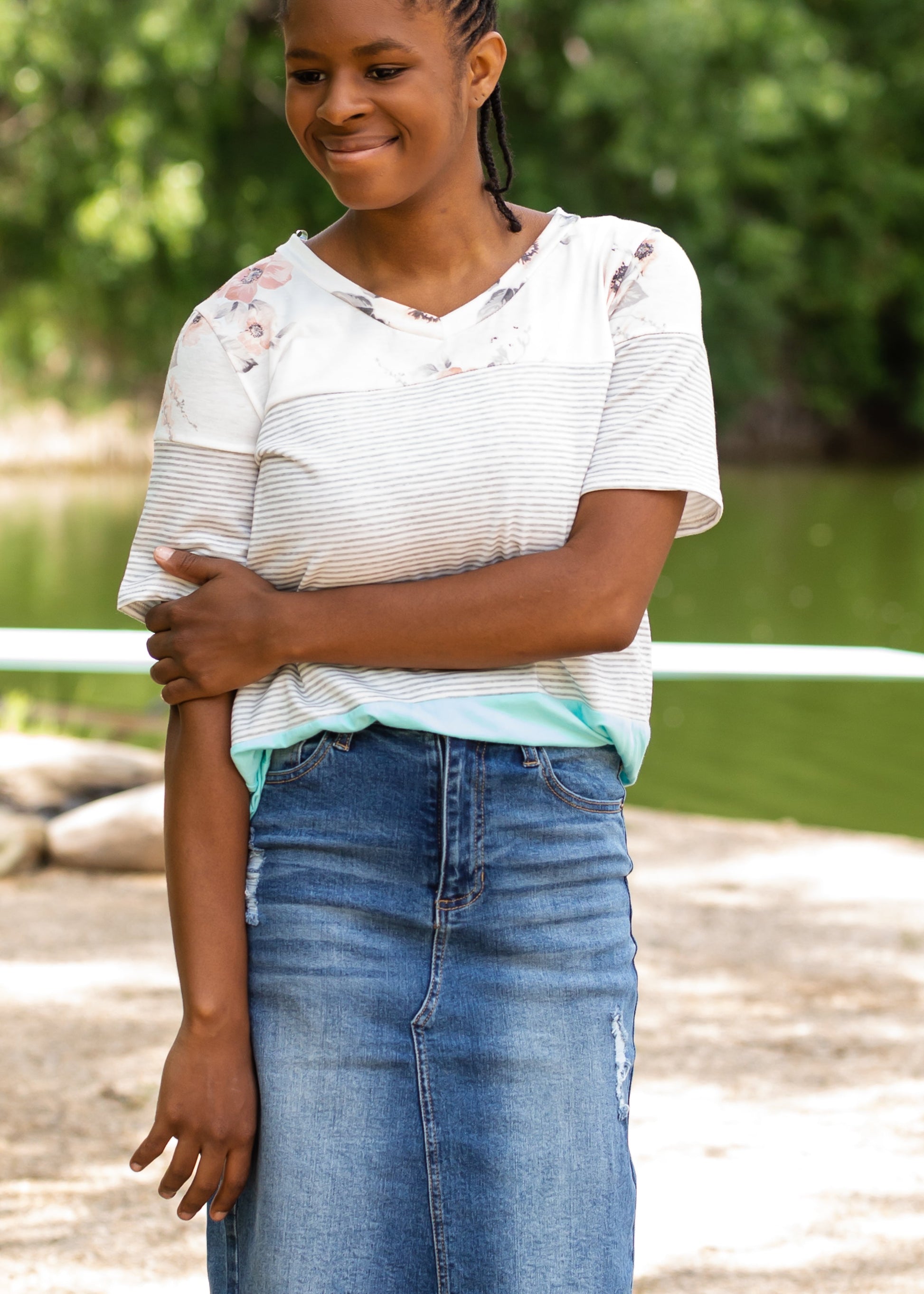 Floral and Striped French Terry Tee Tops