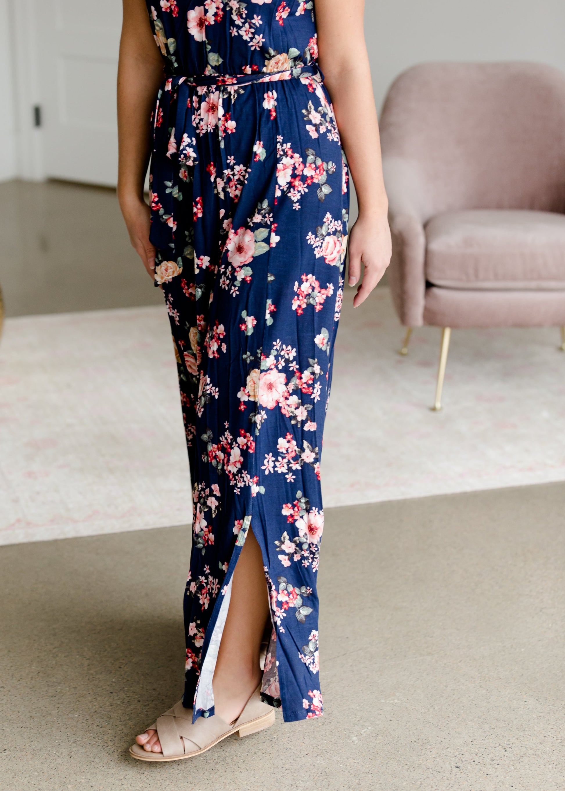 Floral Belted A-Line Maxi Dress Dresses