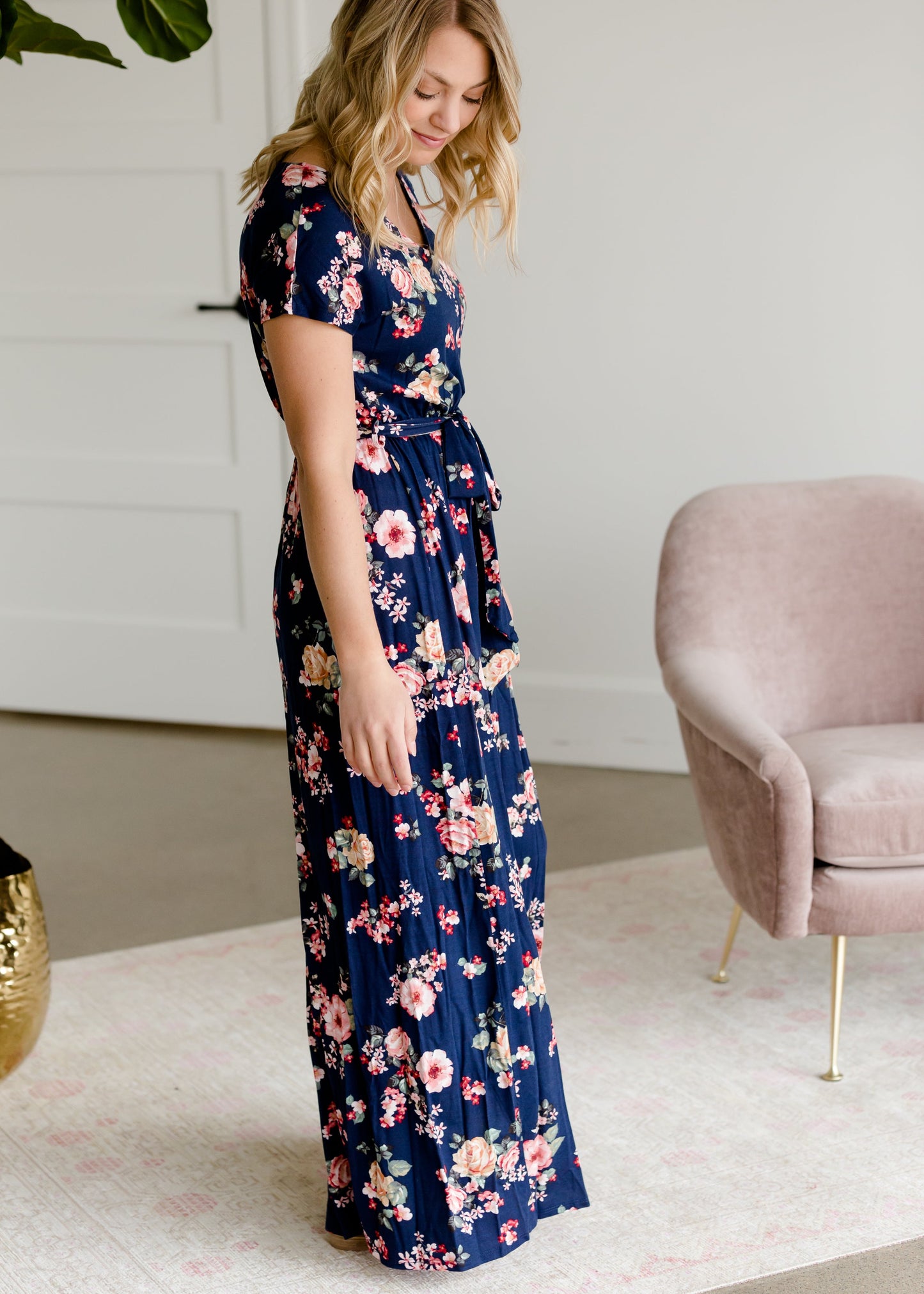 Floral Belted A-Line Maxi Dress Dresses