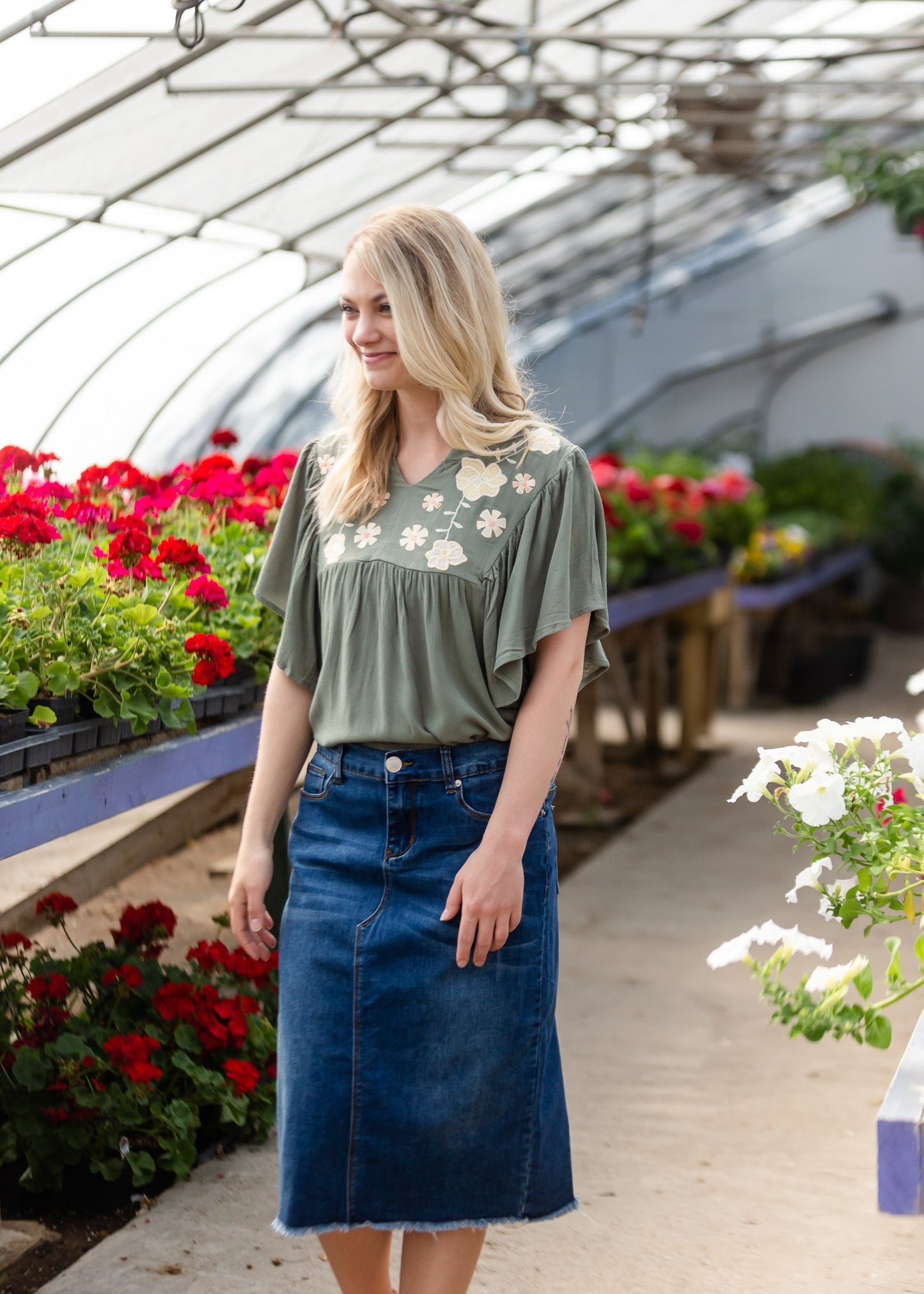 Floral Embroidered Ruffle Sleeve Top - FINAL SALE Tops