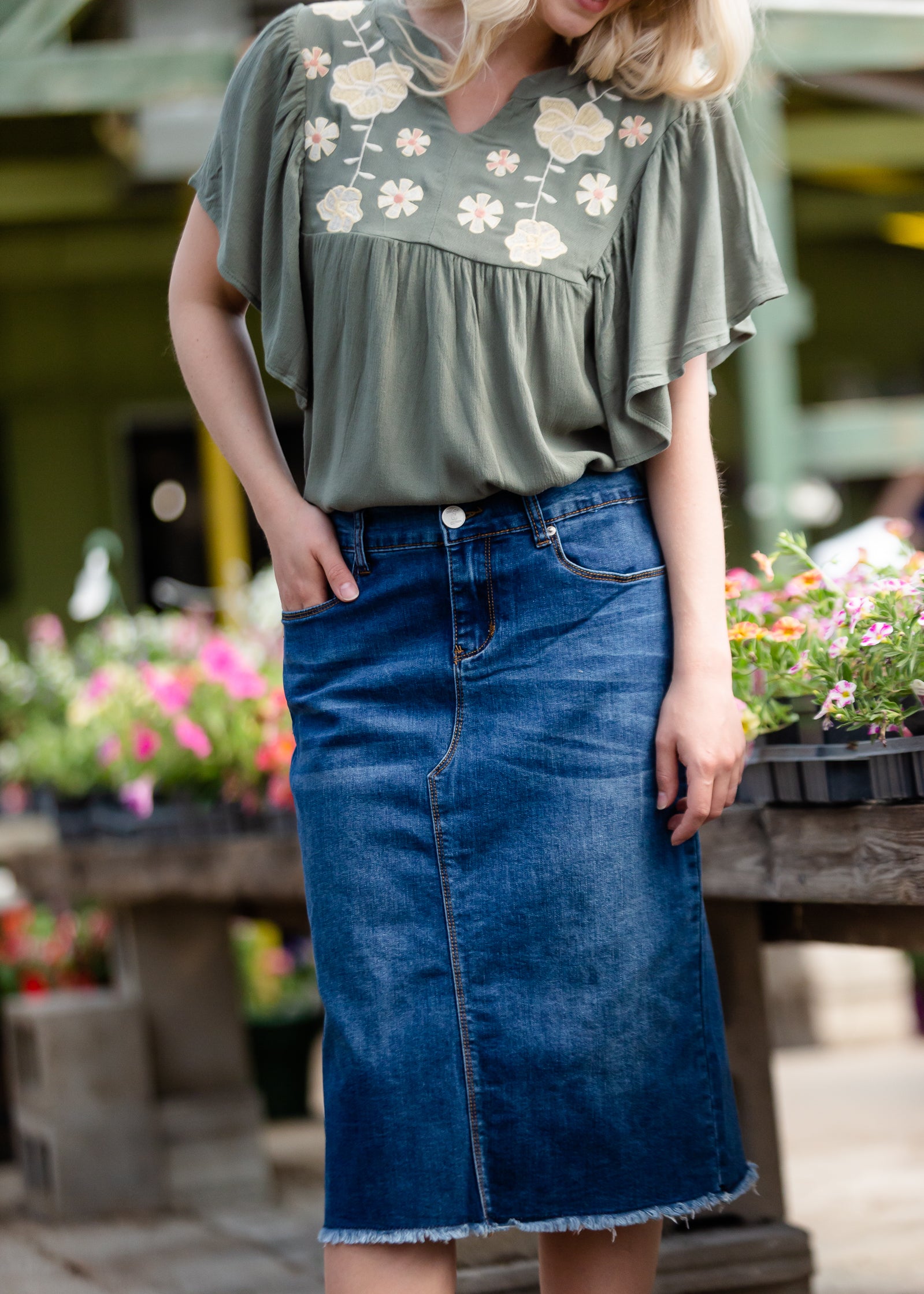 Floral Embroidered Ruffle Sleeve Top - FINAL SALE Tops