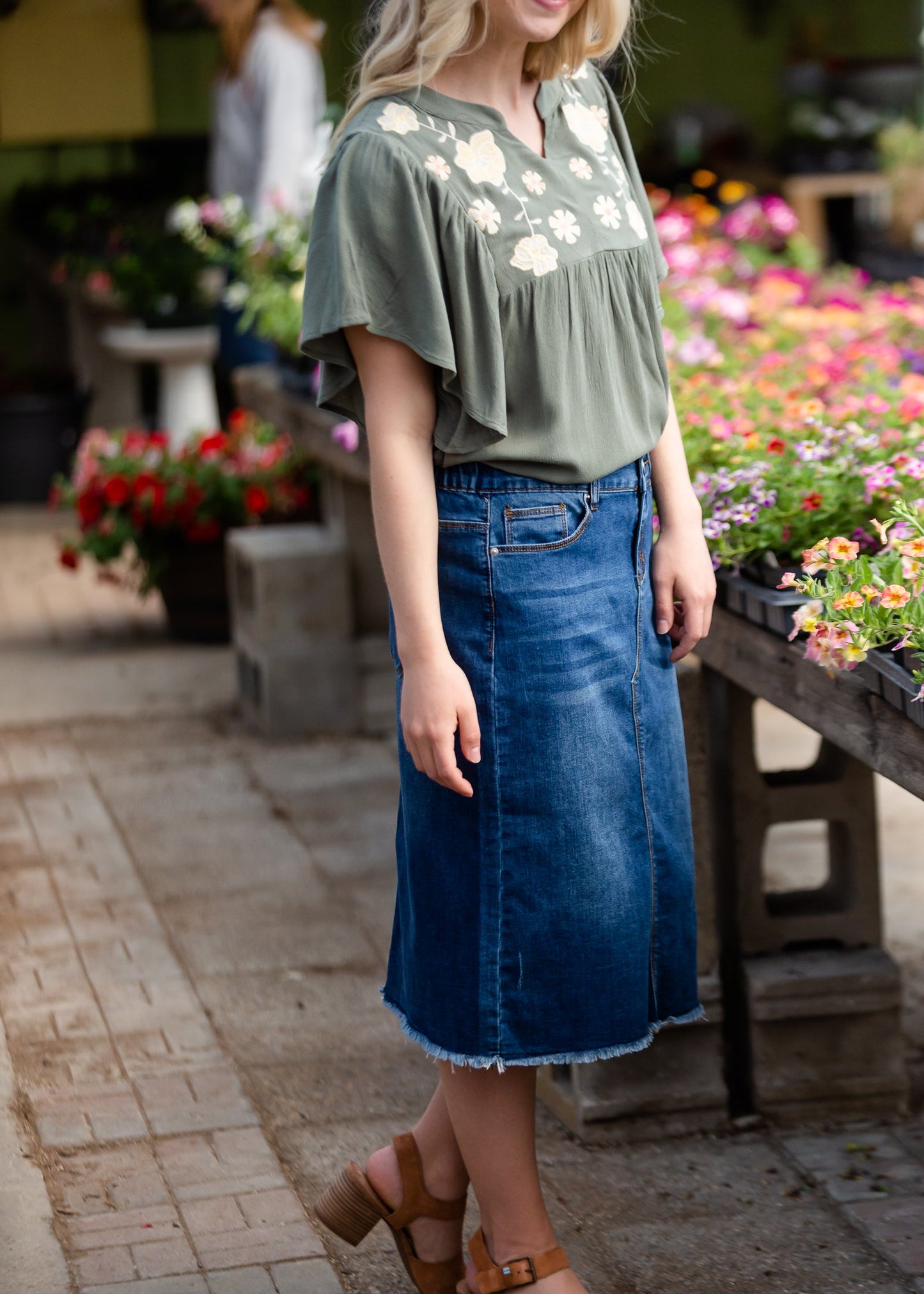 Floral Embroidered Ruffle Sleeve Top - FINAL SALE Tops