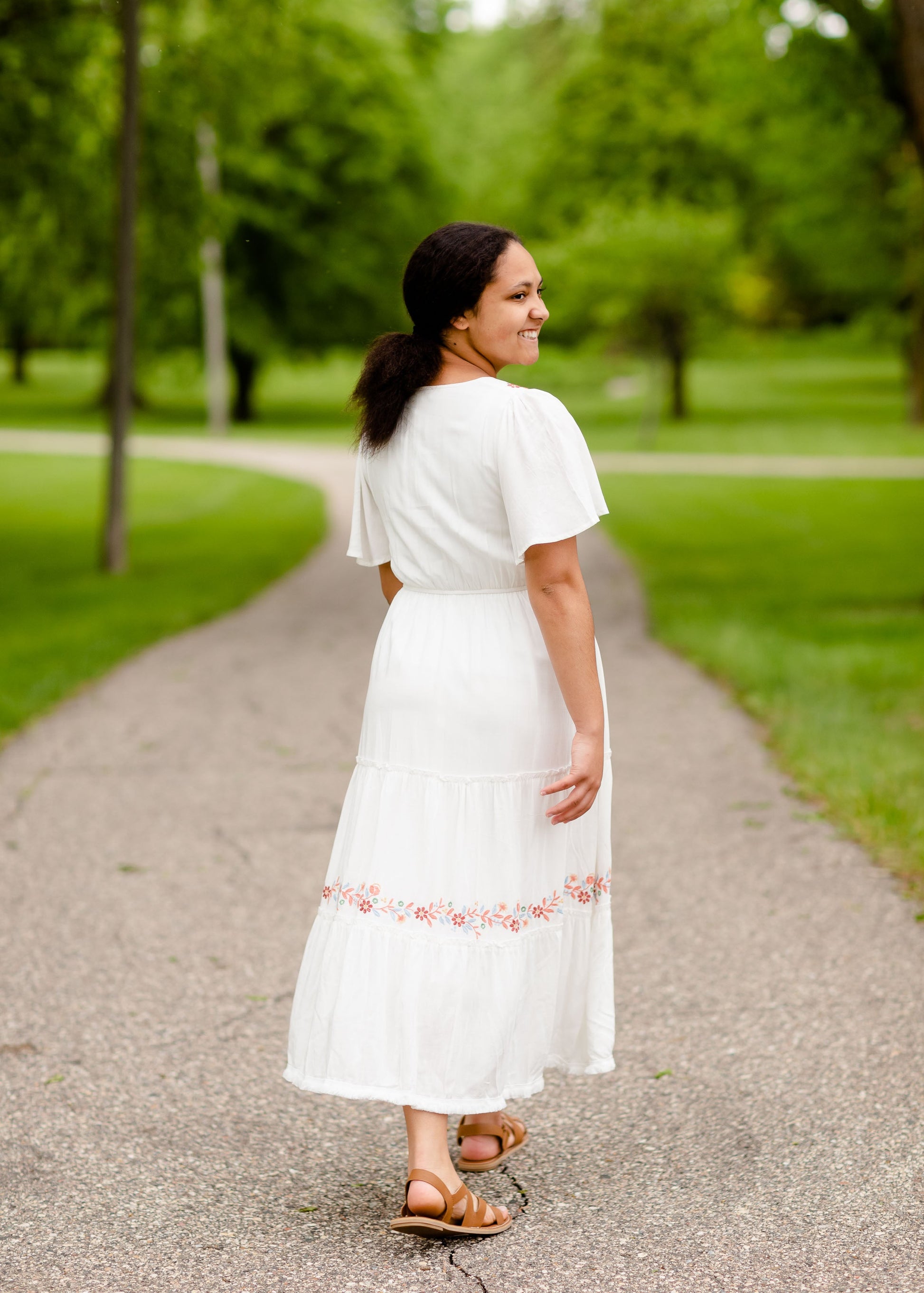 Floral Embroidered V-Neck Midi Dress Dresses