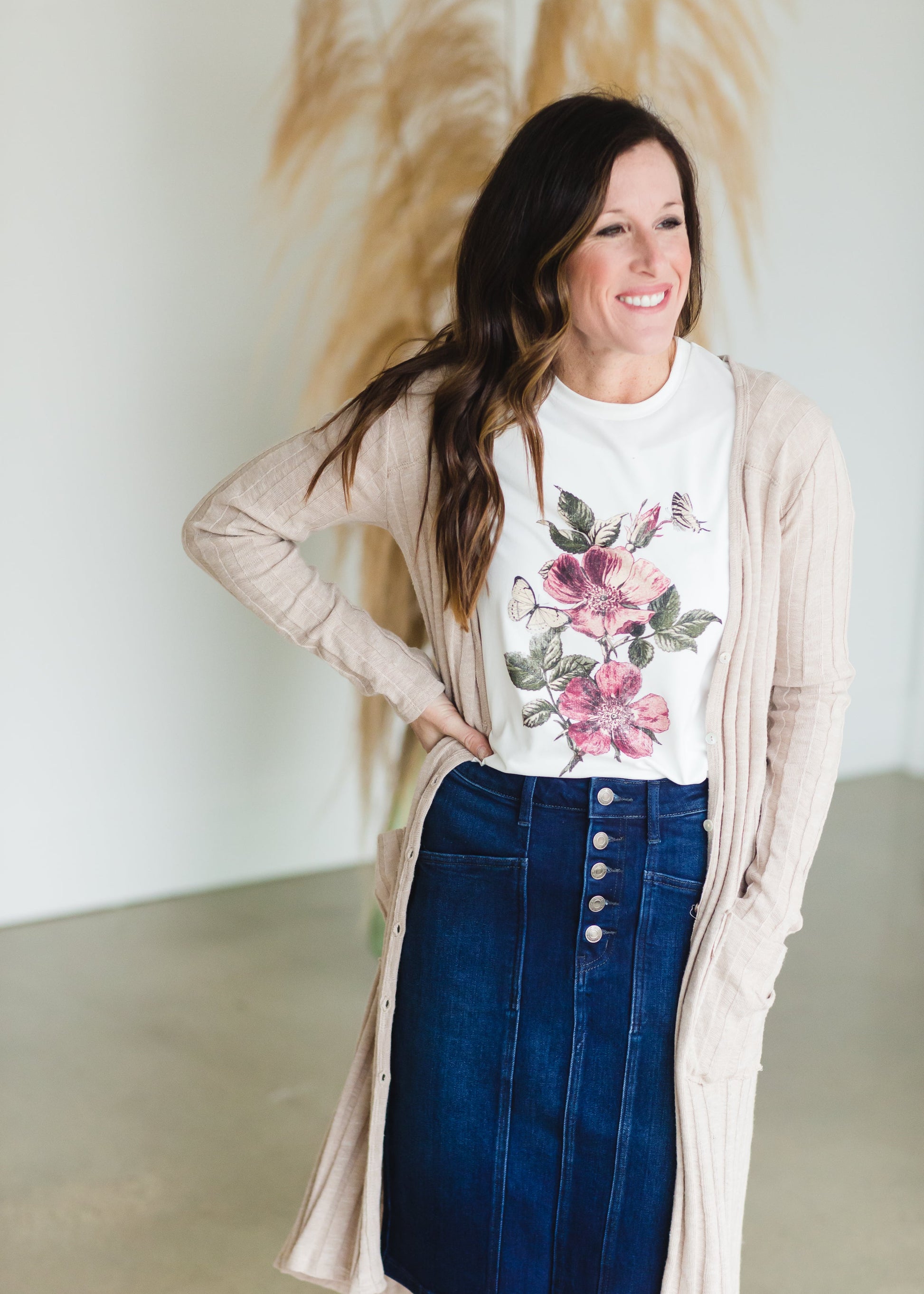 Floral Graphic Print Tee Tops