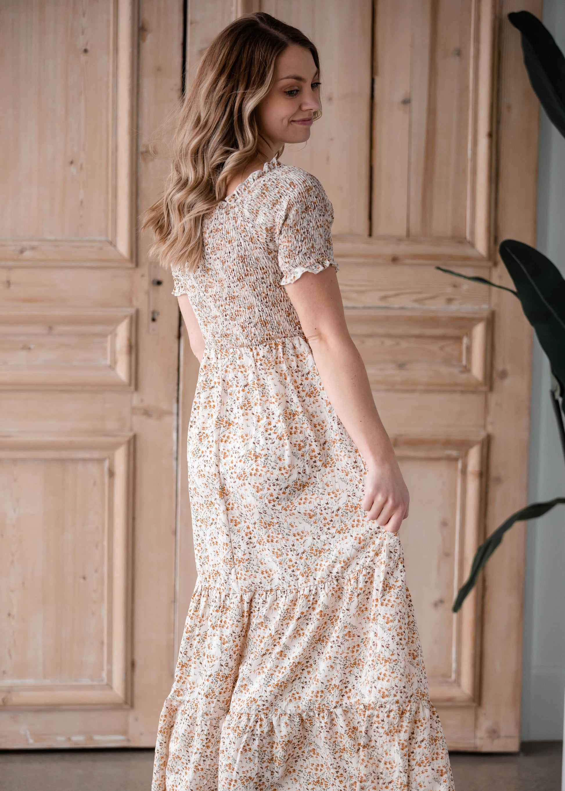 Floral Half Sleeve Smocked Maxi Dress Dresses Cozy Co