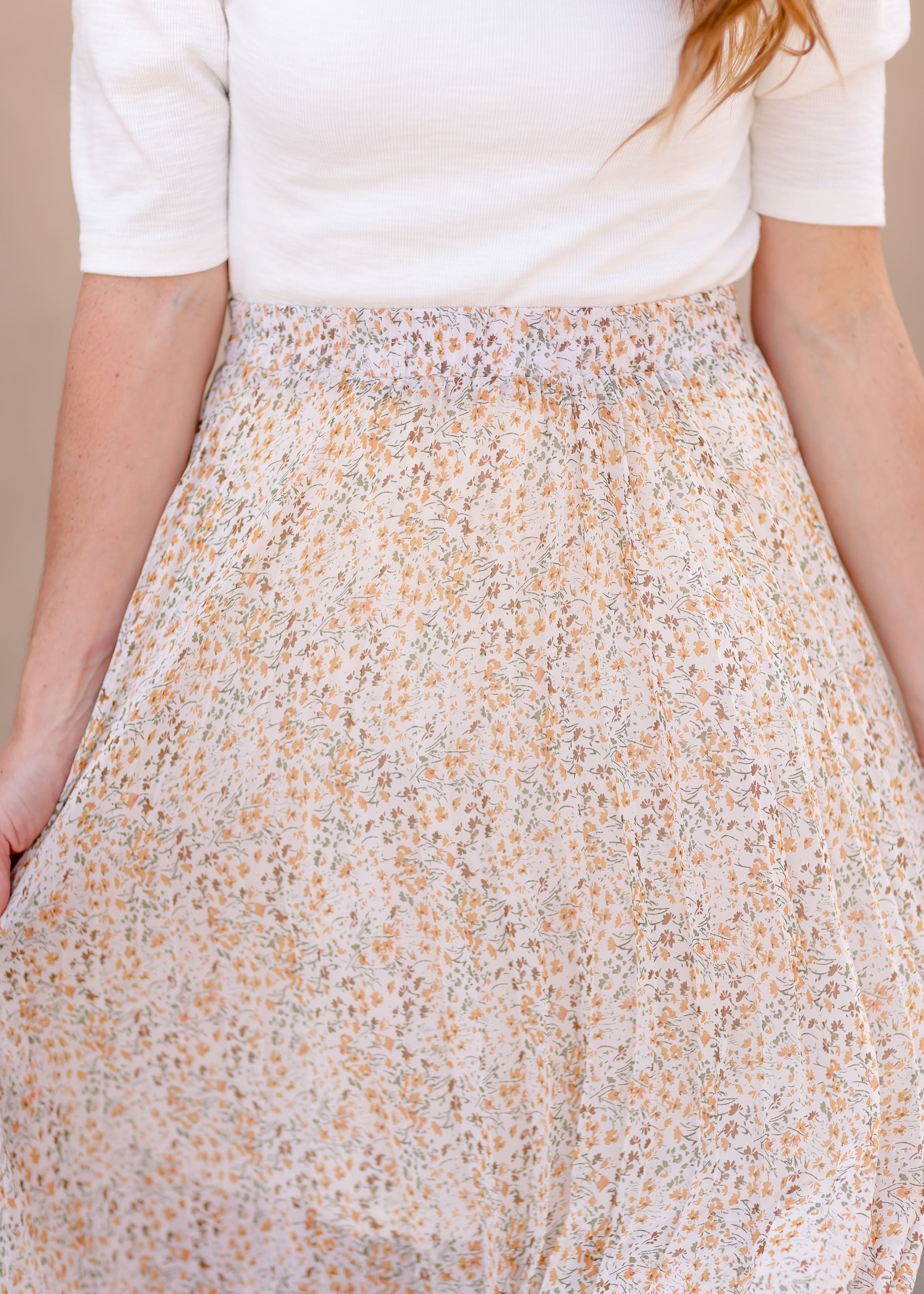 Floral Pleated Lined Midi Skirt Skirts