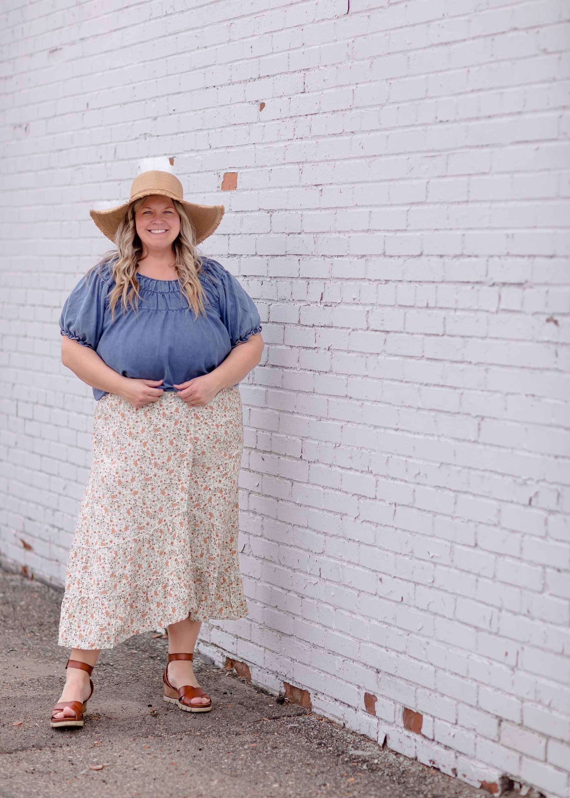 Floral Pleated Lined Midi Skirt Skirts