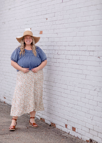 Floral Pleated Lined Midi Skirt Skirts