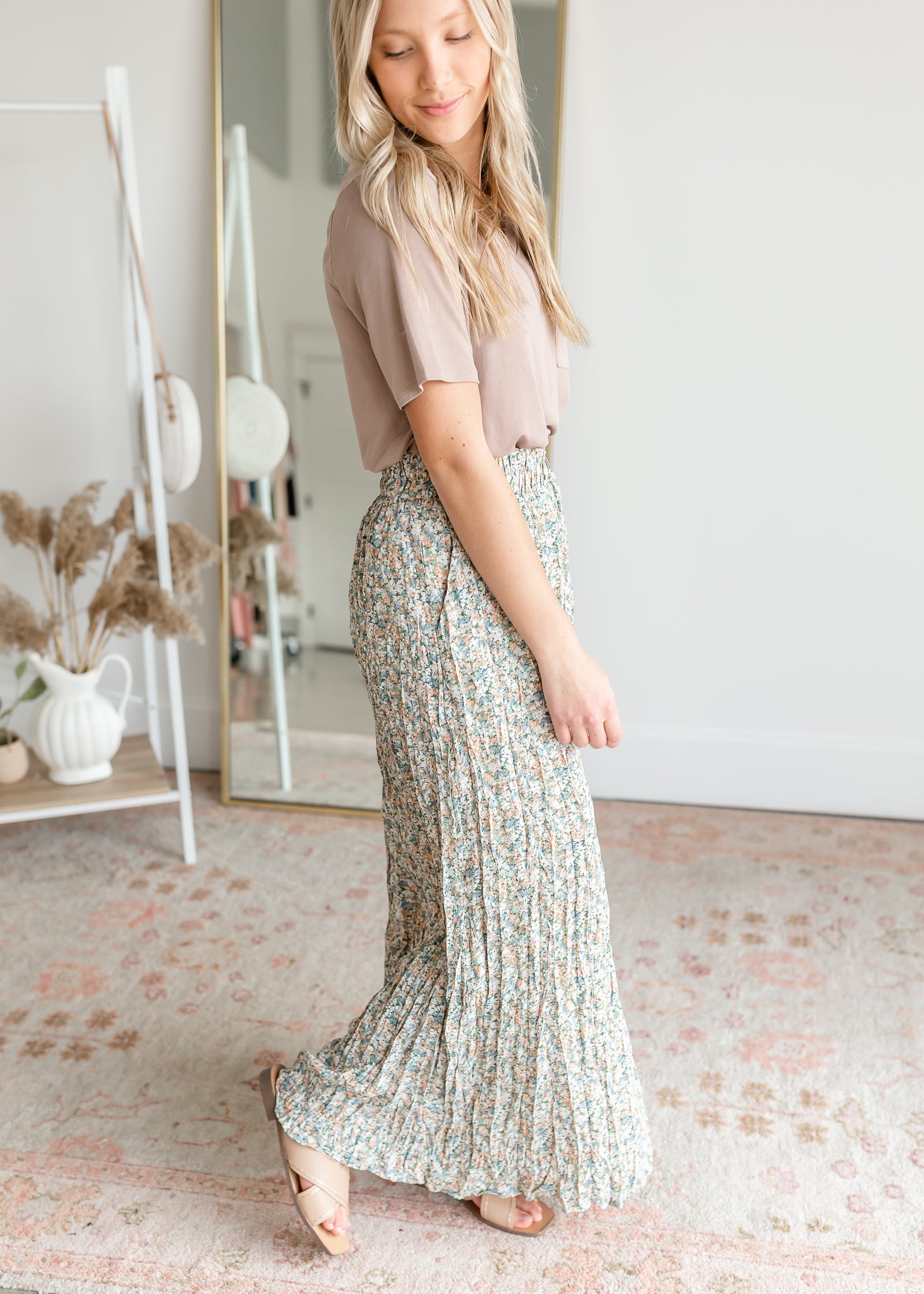 Floral Pleated Maxi Skirt Skirts Mikarose