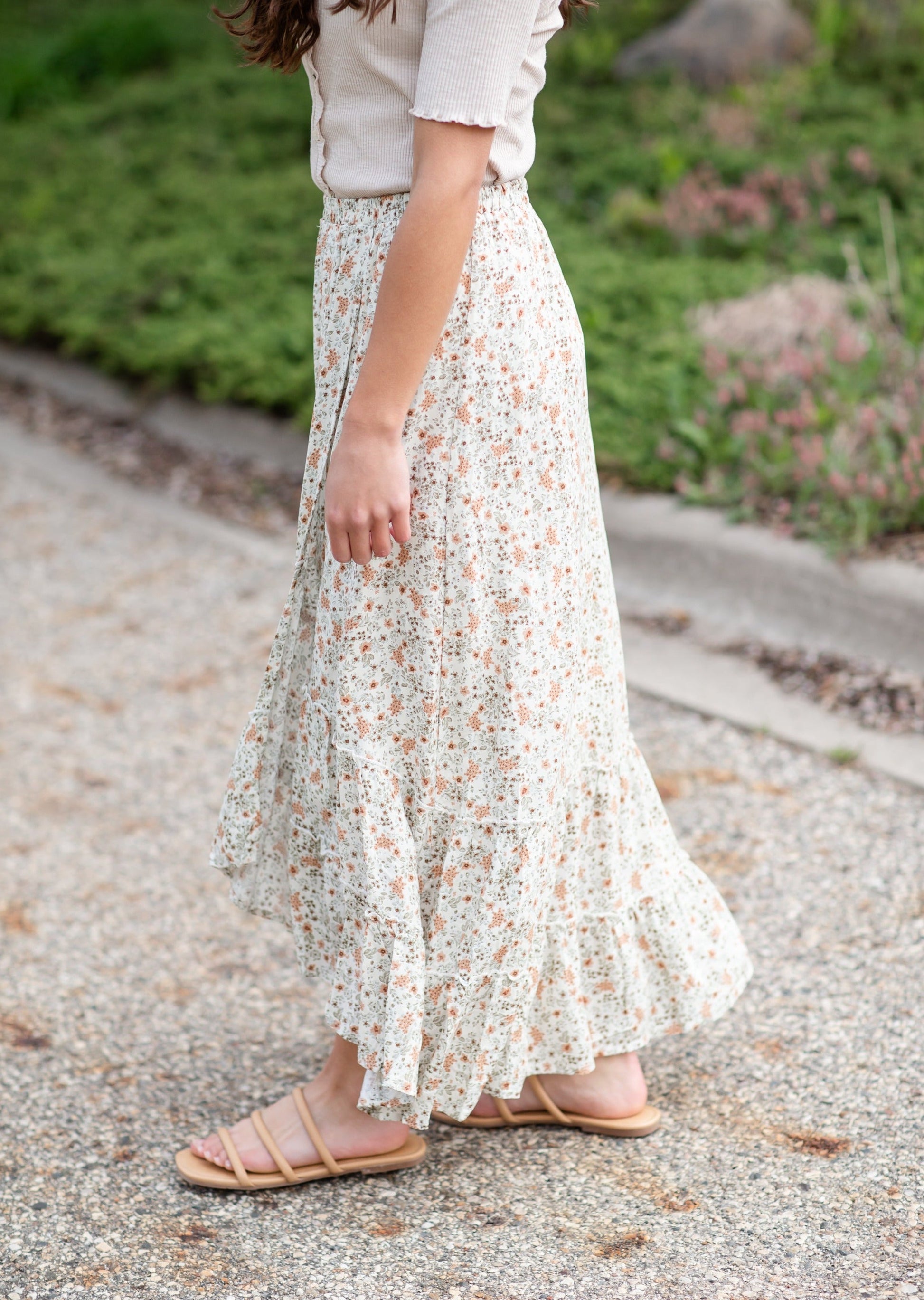 Floral Print Maxi Skirt With Ruffle Detail Skirts