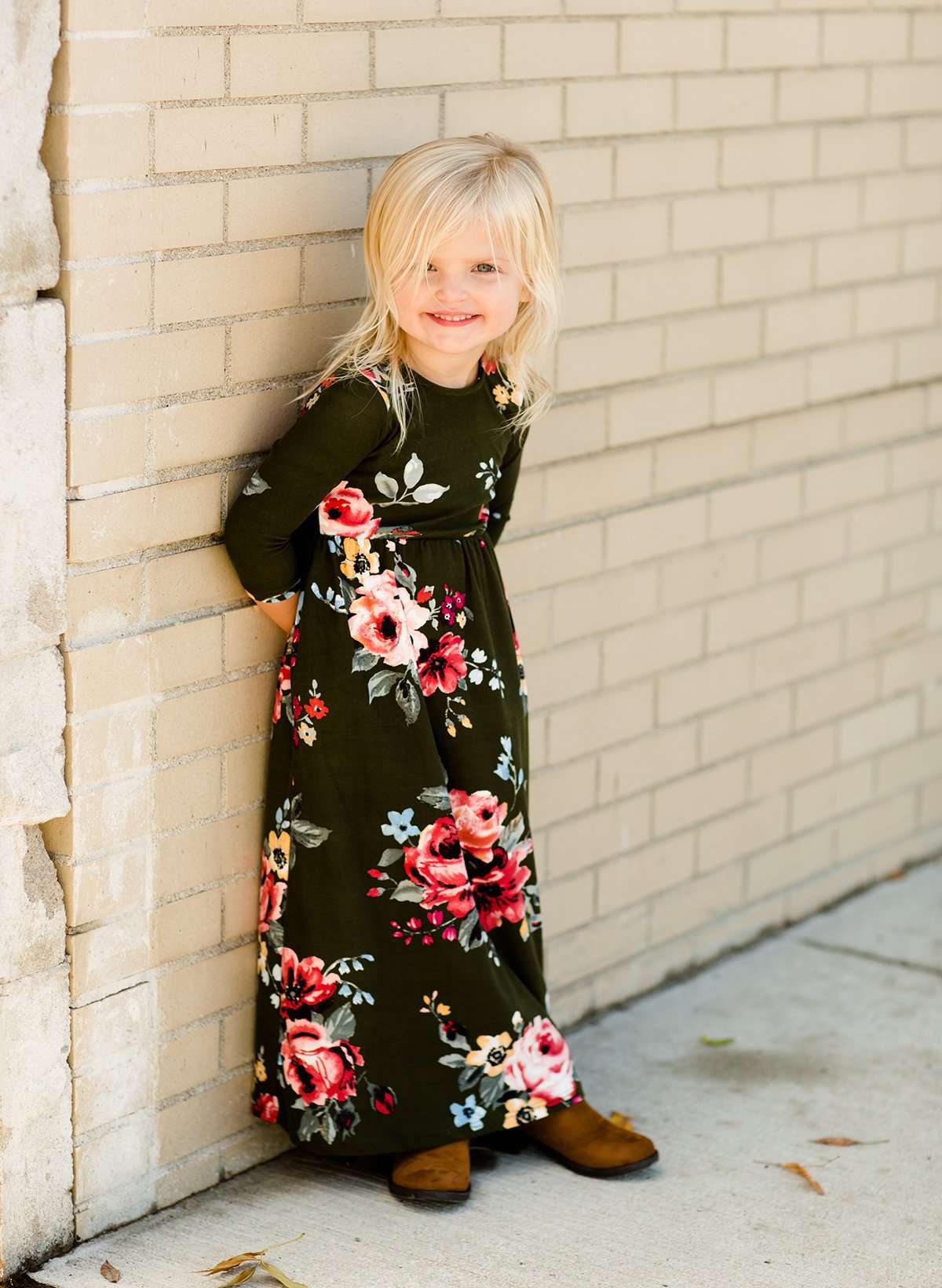 Modest Girls Burgandy and Olive Floral Toddler Maxi Dress