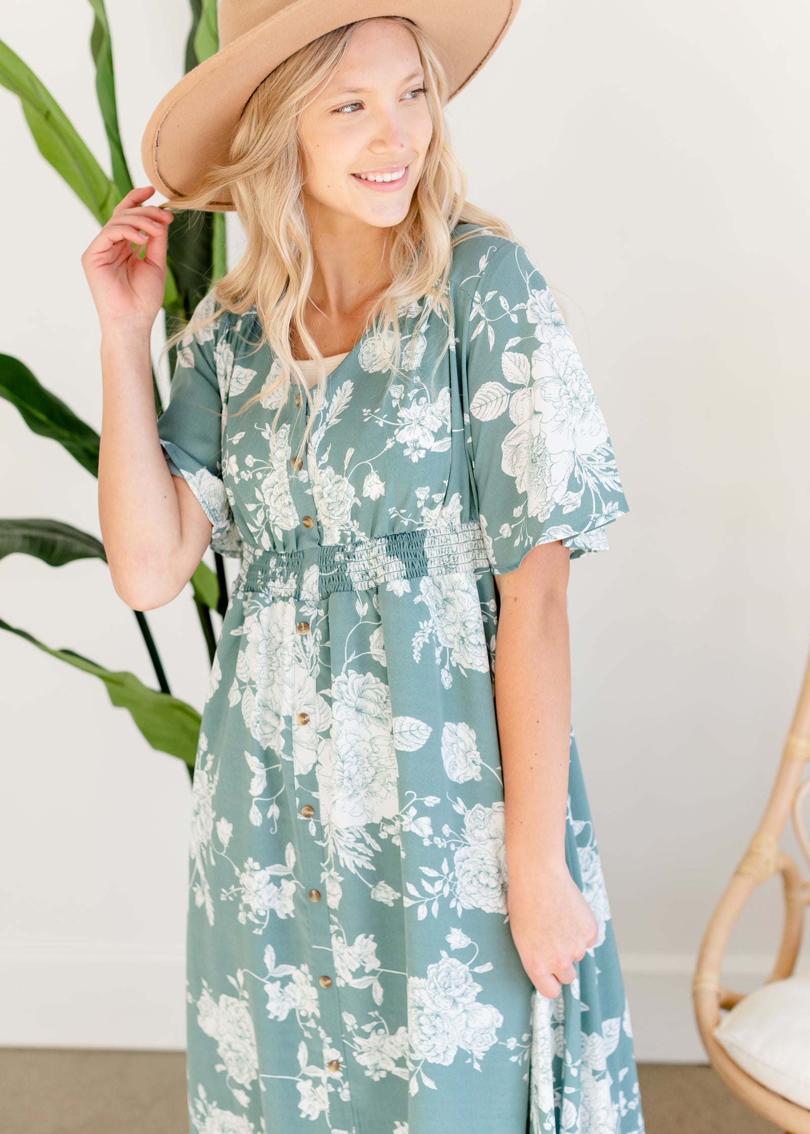 Floral Teal Button Up Maxi Dress Dresses