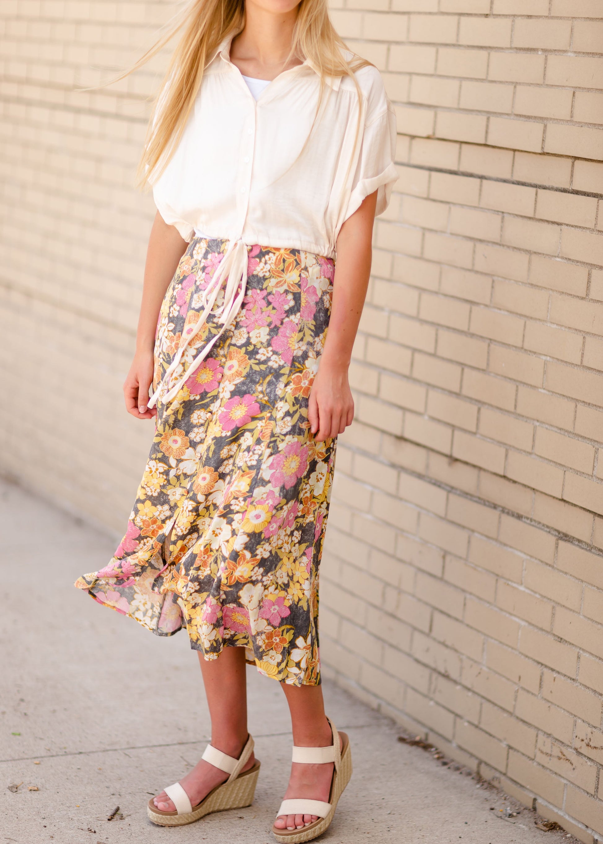 Flower Print Midi Skirt Skirts