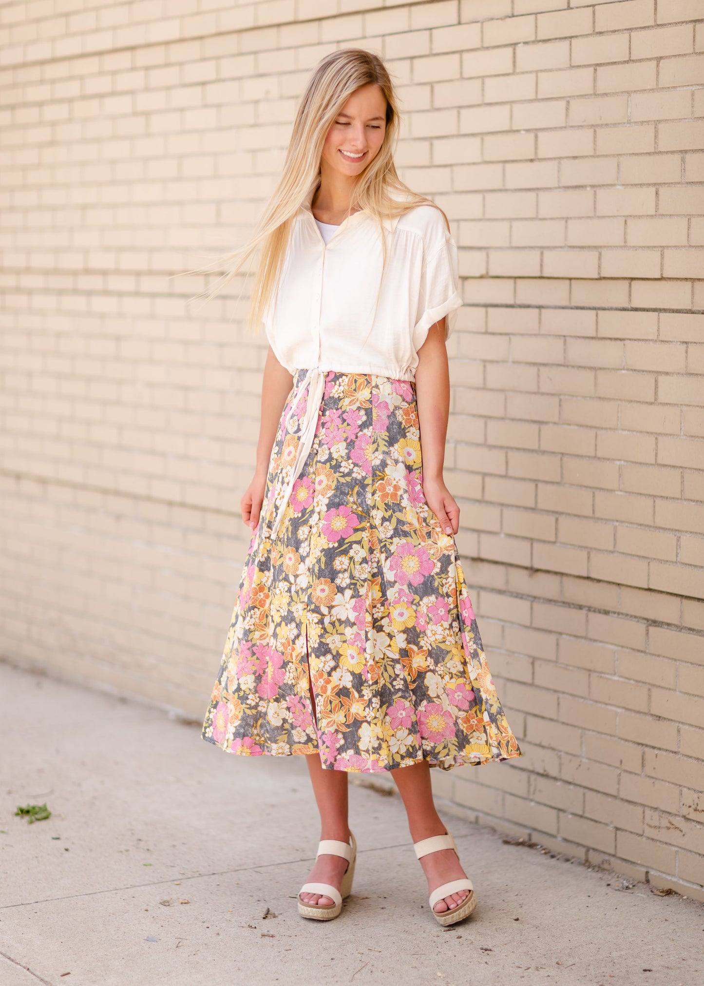 Flower Print Midi Skirt Skirts