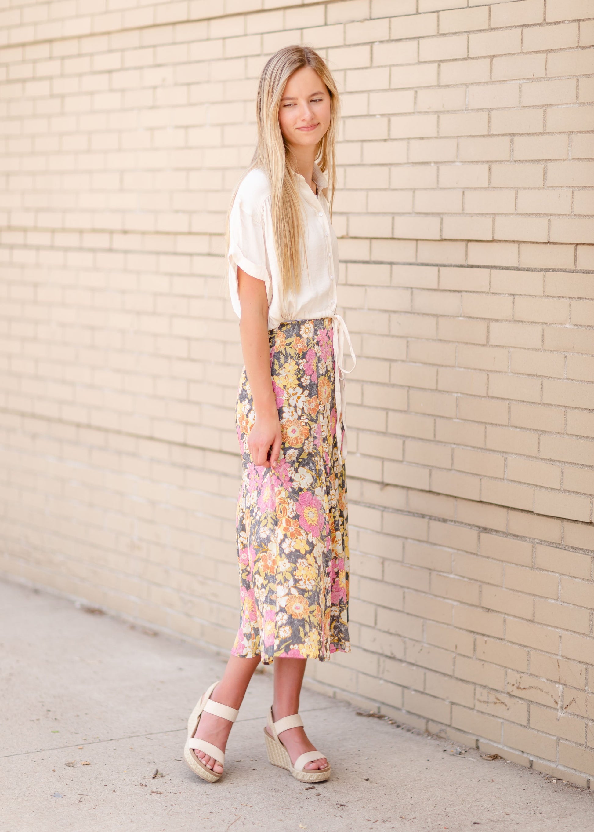 Flower Print Midi Skirt Skirts