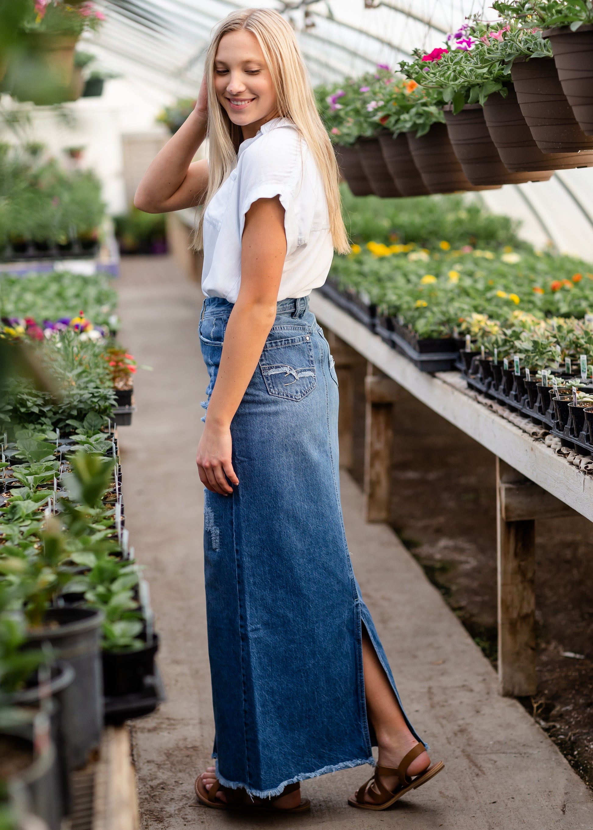 Frayed Bottom Chambray Button Up Top Shirt Thread & Supply