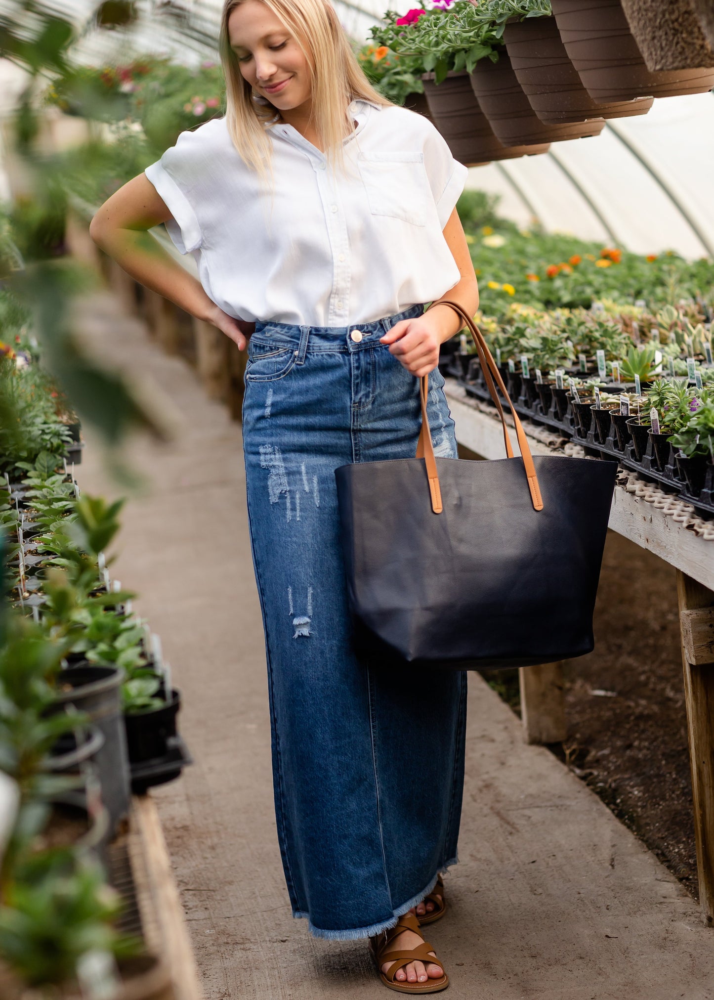 Frayed Bottom Chambray Button Up Top Shirt Thread & Supply