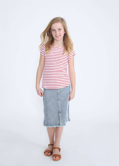 girls modest frayed denim skirt