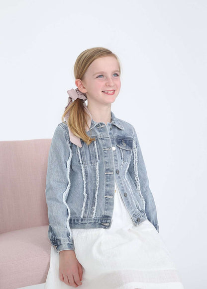 girls modest frayed denim jean jacket