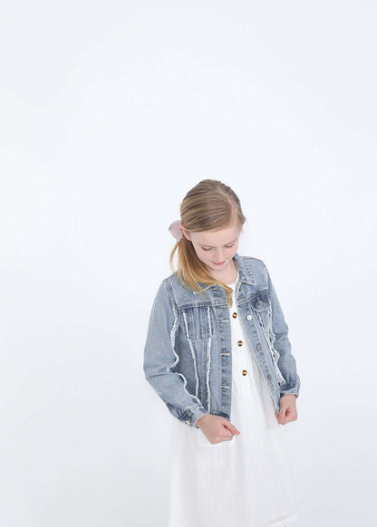 girls modest frayed denim jean jacket