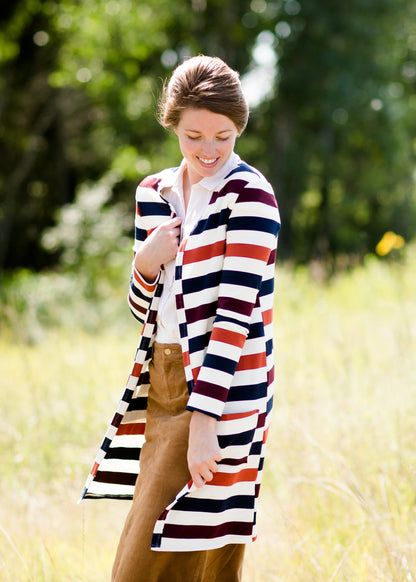 multi color striped long duster cardigan