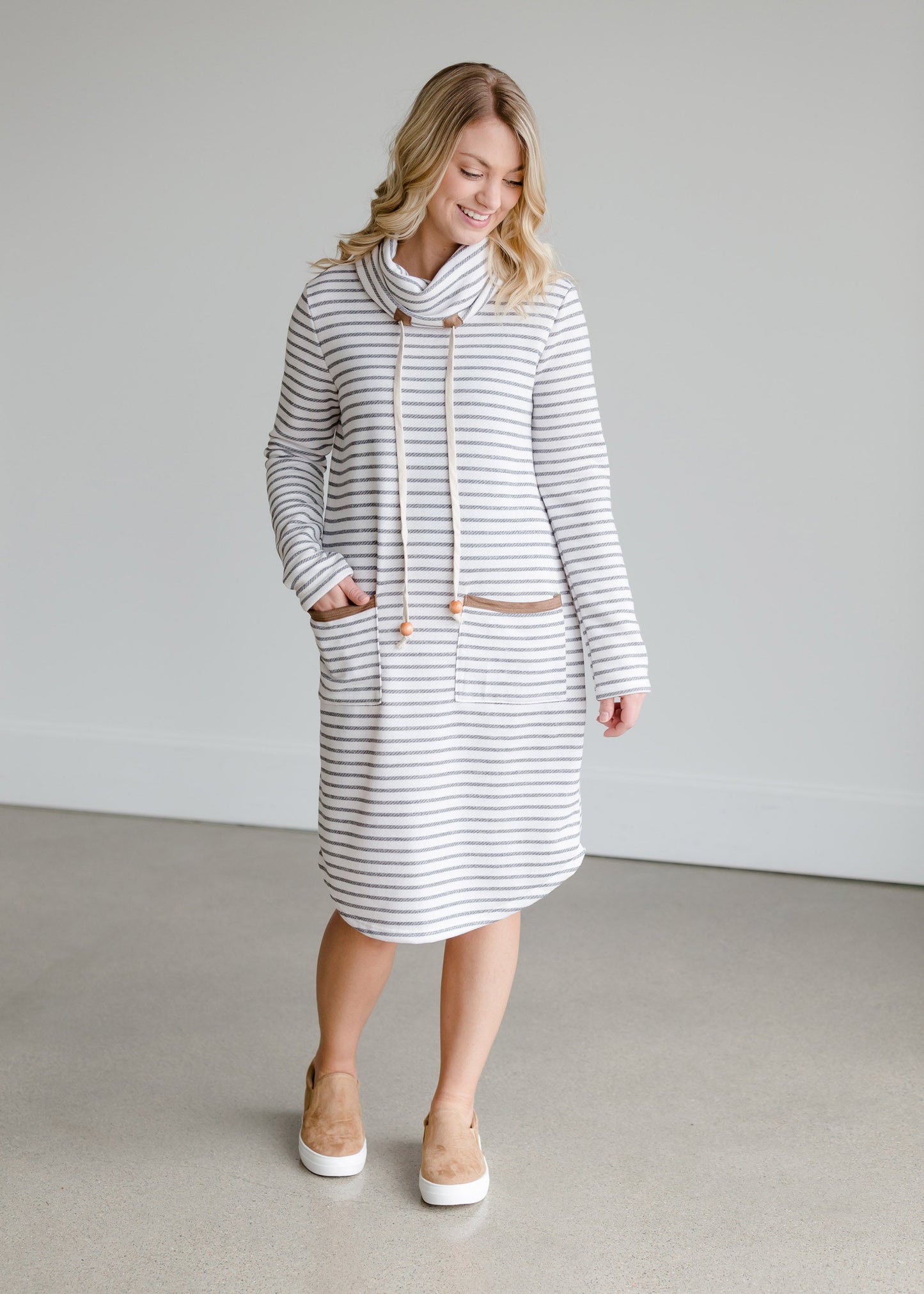 French Terry Striped Midi Dress Dresses