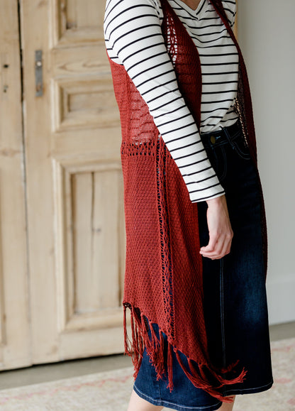 Fringe Detail Duster Vest - FINAL SALE Tops