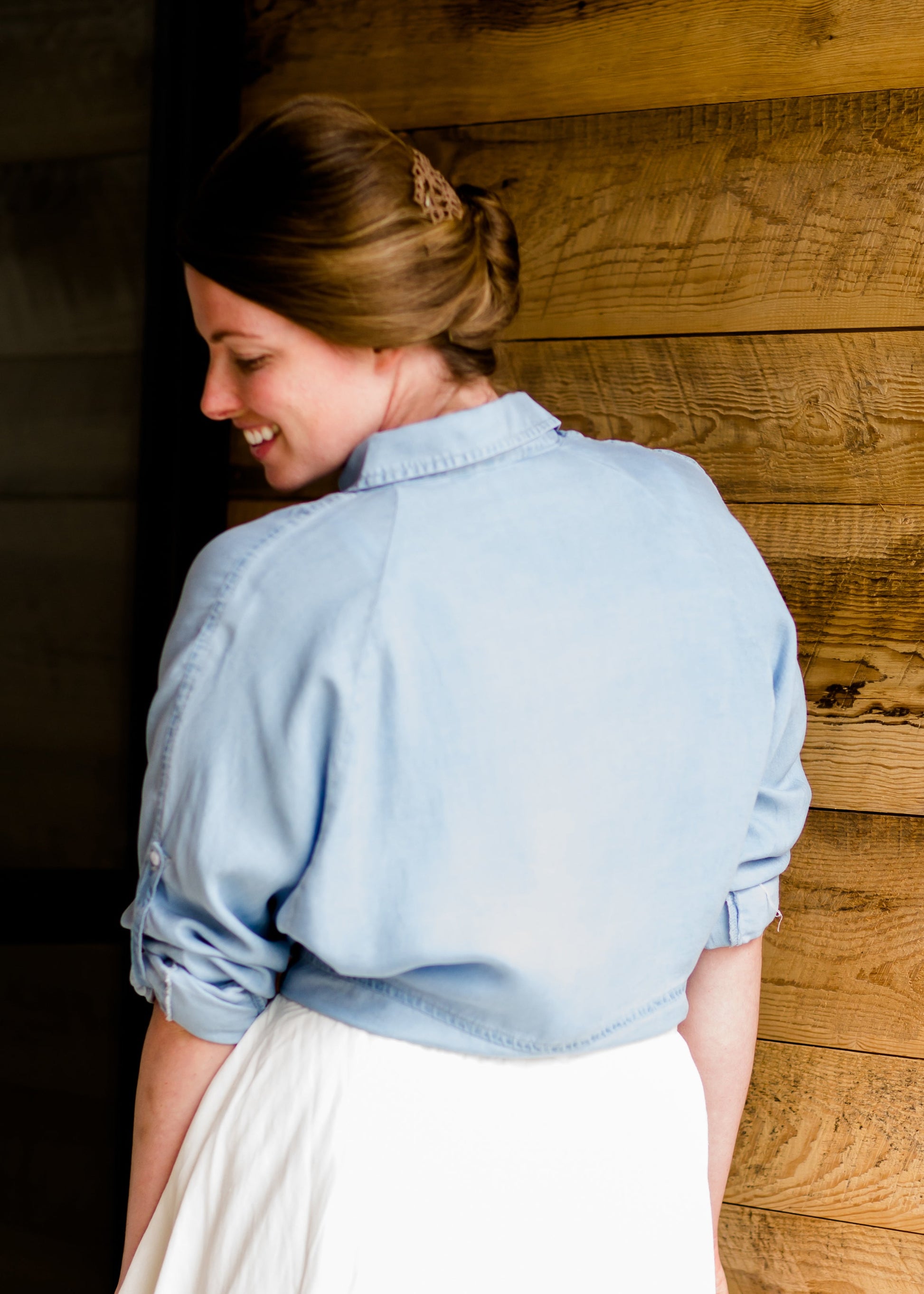 Modest Front Tie Chambray Top 