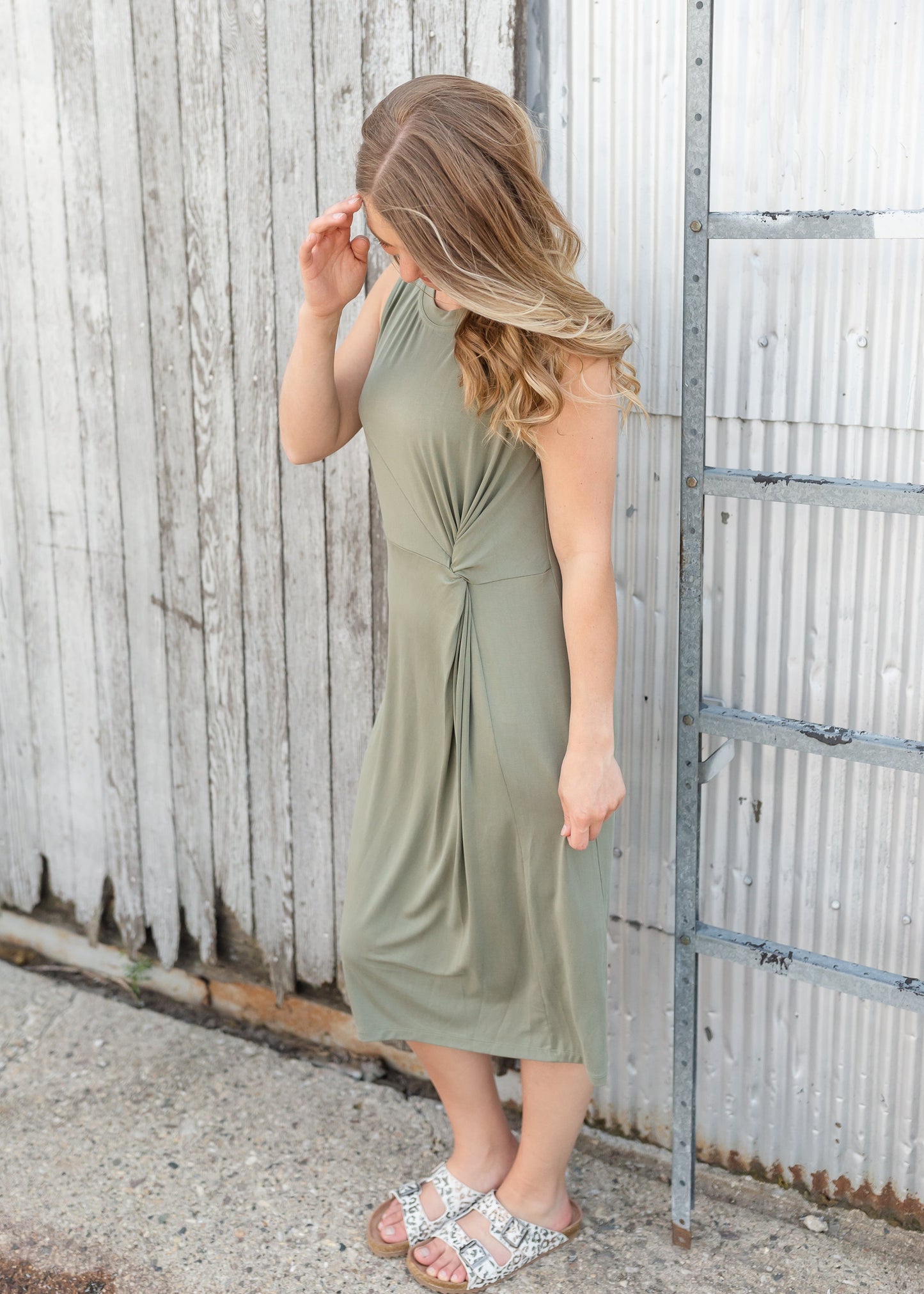 Front Twist Sleeveless Midi Dress Dresses