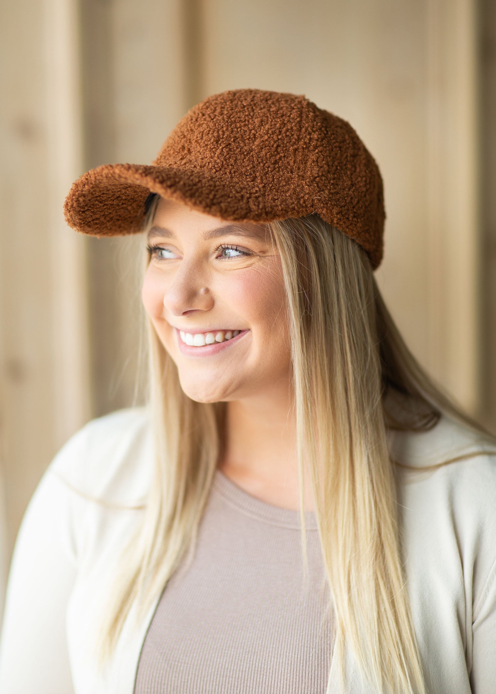 Fuzzy Snapback Ball Cap Accessories Rust