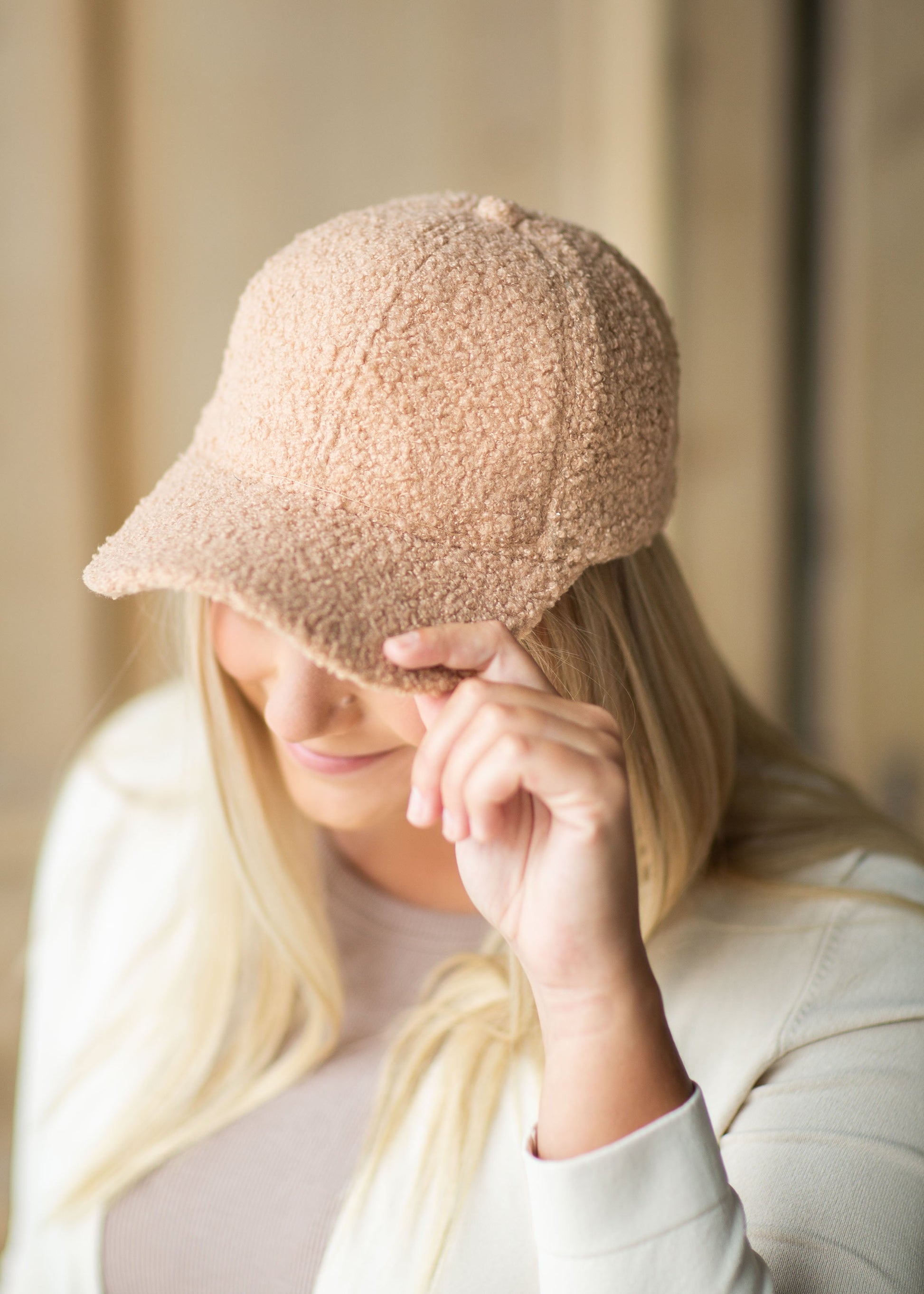 Fuzzy Snapback Ball Cap Accessories Tan