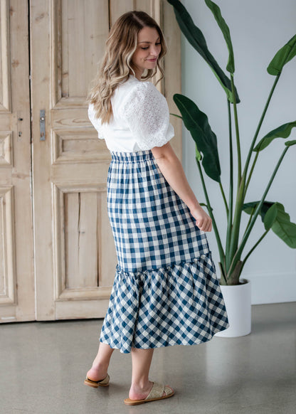 Gingham Navy Blue Midi Skirt Skirts Hayden