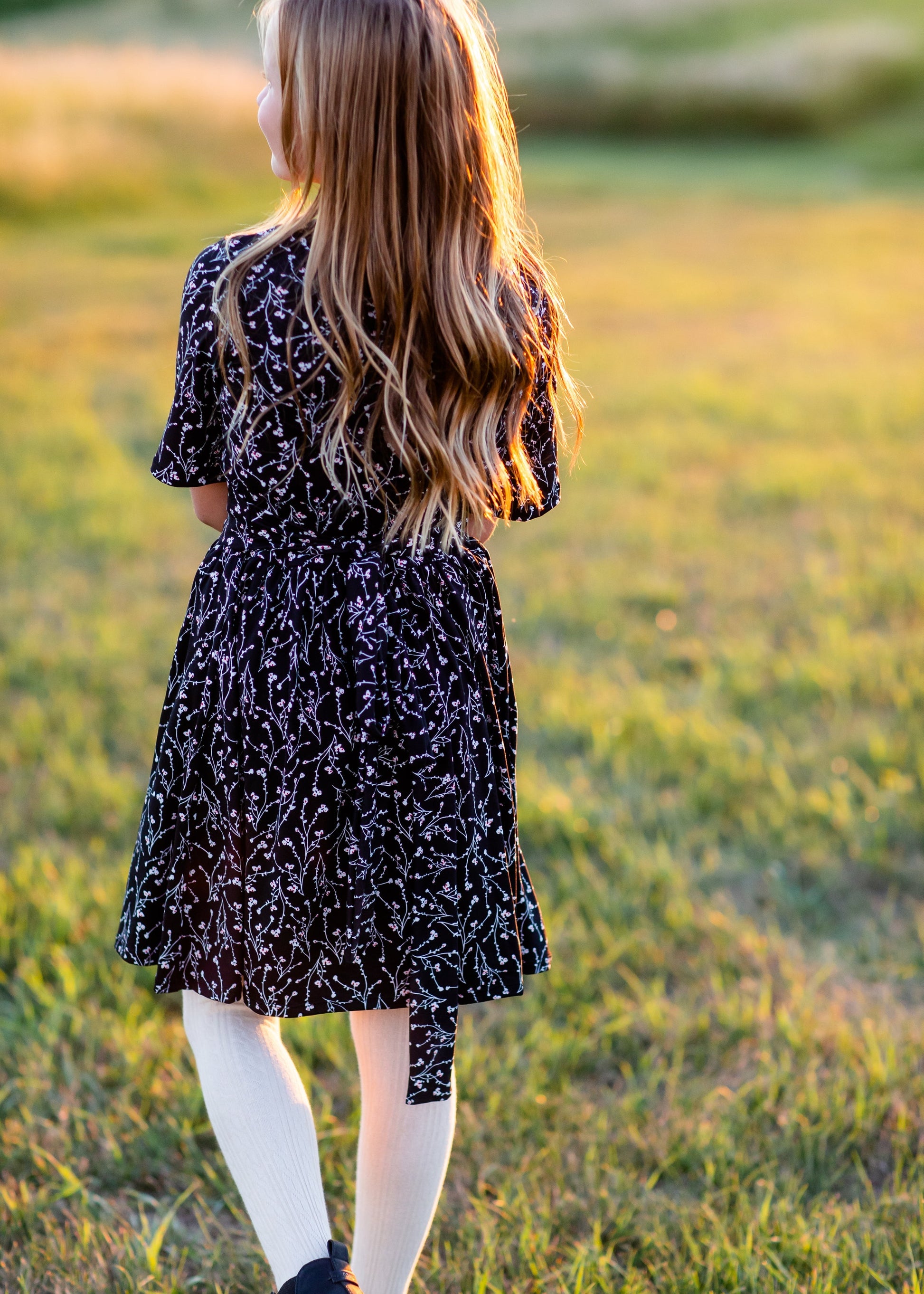 Girls Black Floral Midi Dress Girls