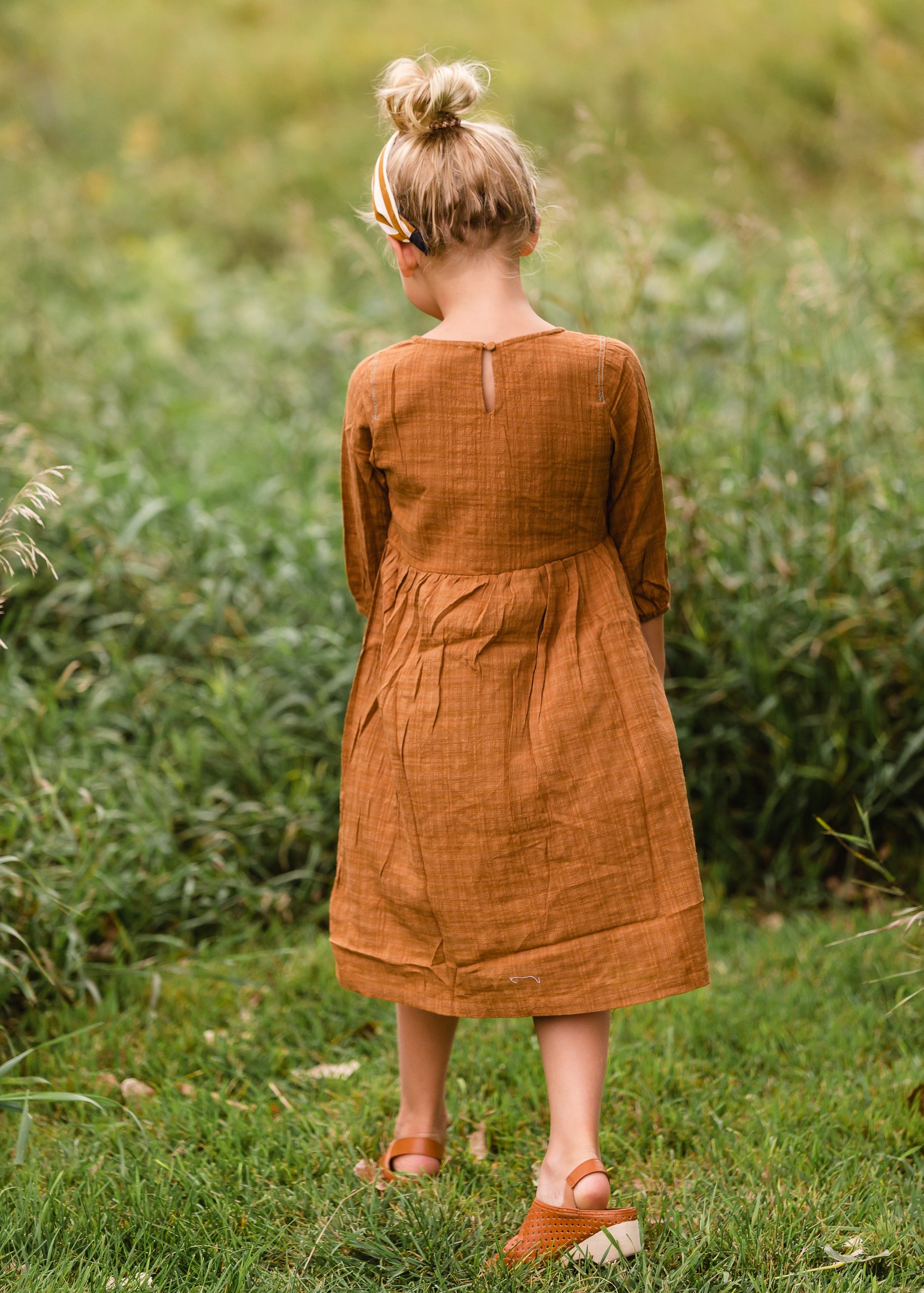 Girls Brown Button Front Midi Dress Dresses