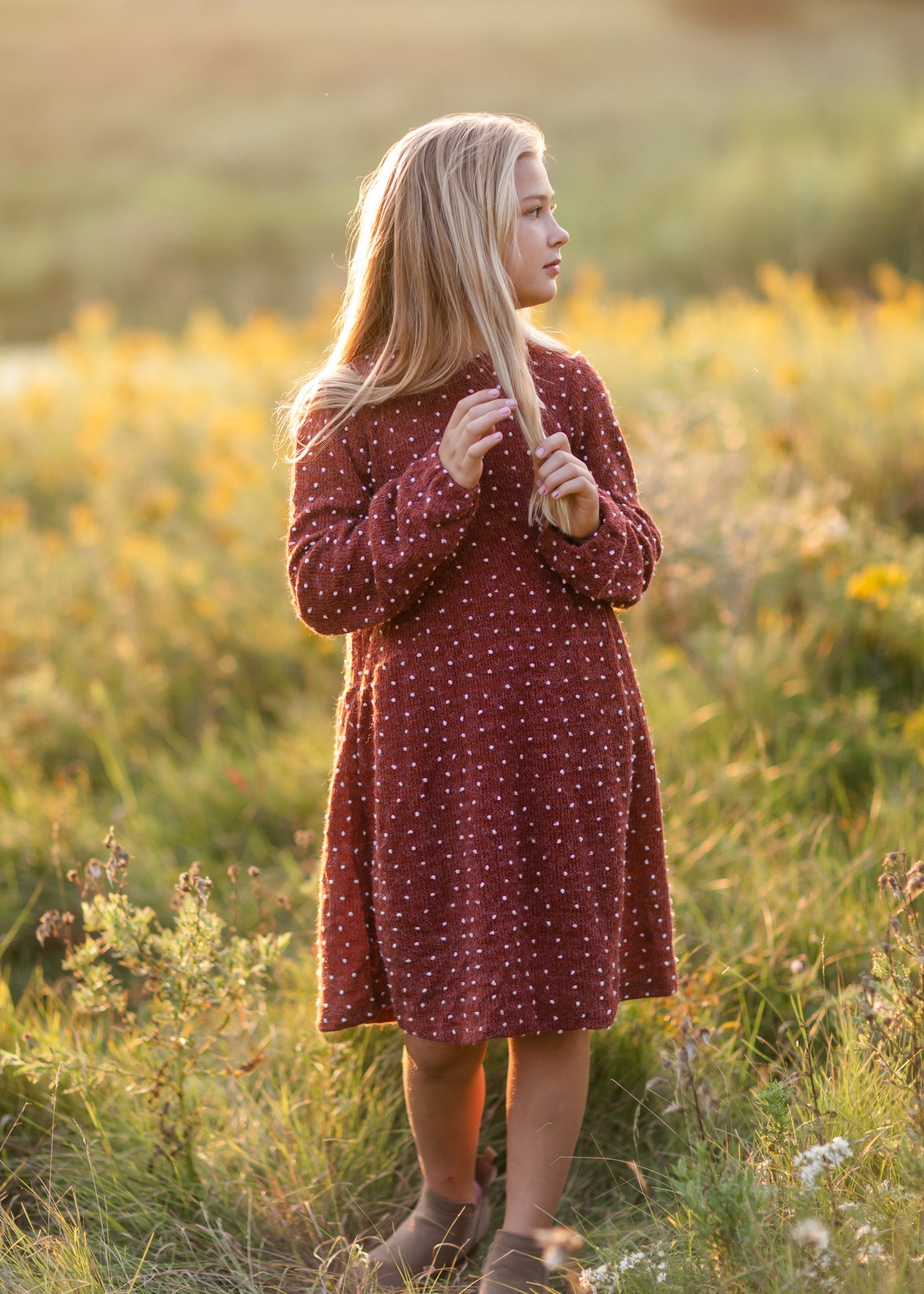 Girls Burgundy Swiss Dot Sweater Dress Girls Hayden Los Angeles