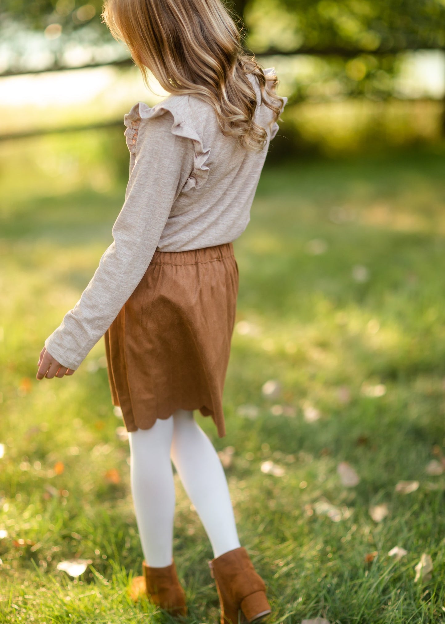 Girls Button Detail Camel Scalloped Midi Skirt Girls Hayden Los Angeles