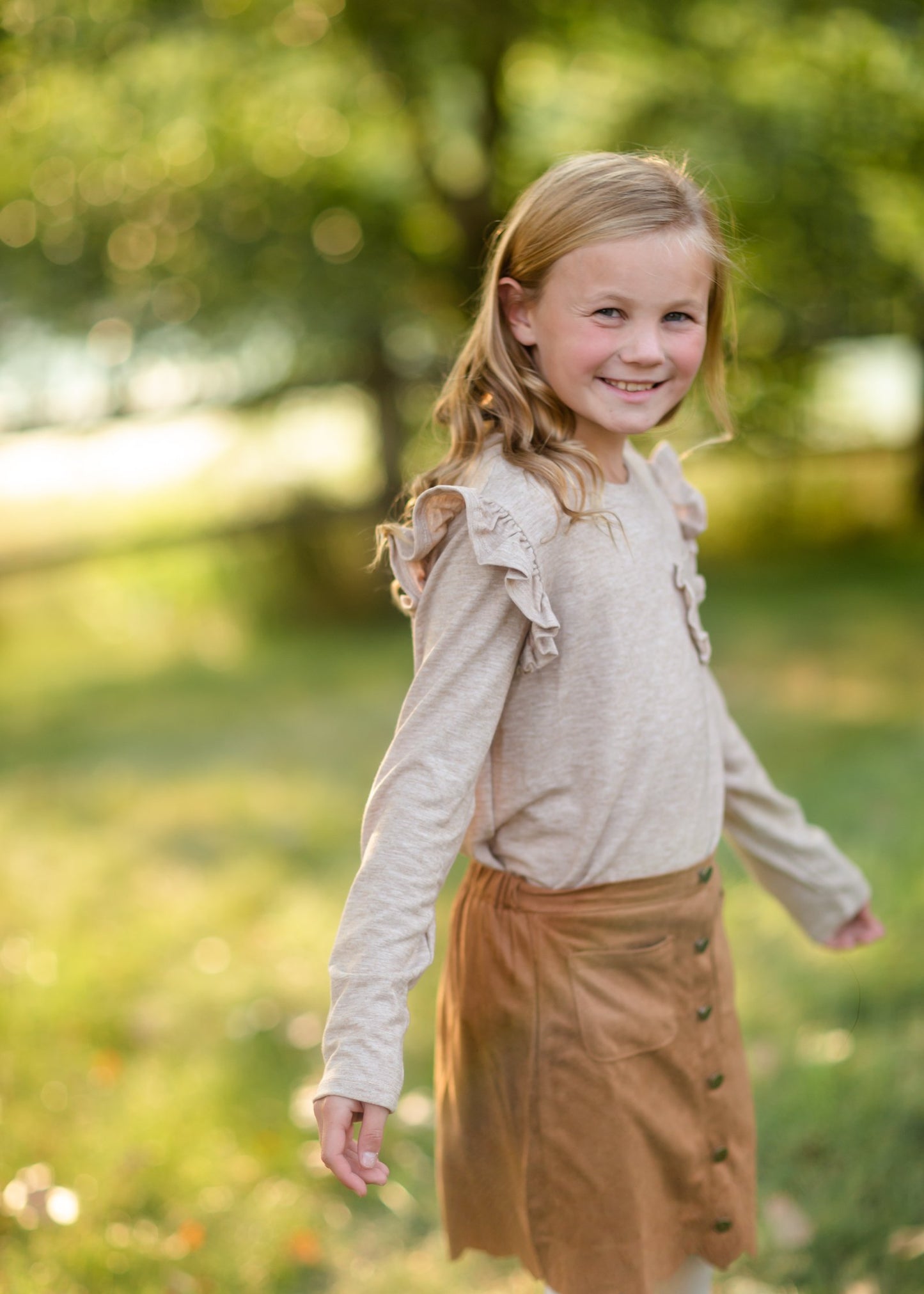 Girls Button Detail Camel Scalloped Midi Skirt Girls Hayden Los Angeles