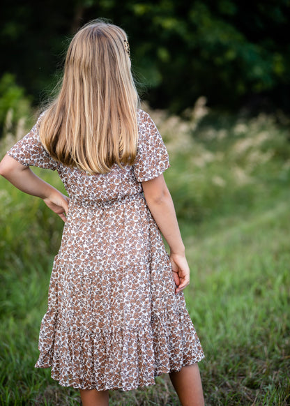 Girls Floral Smocked Bodice Midi Dress Girls