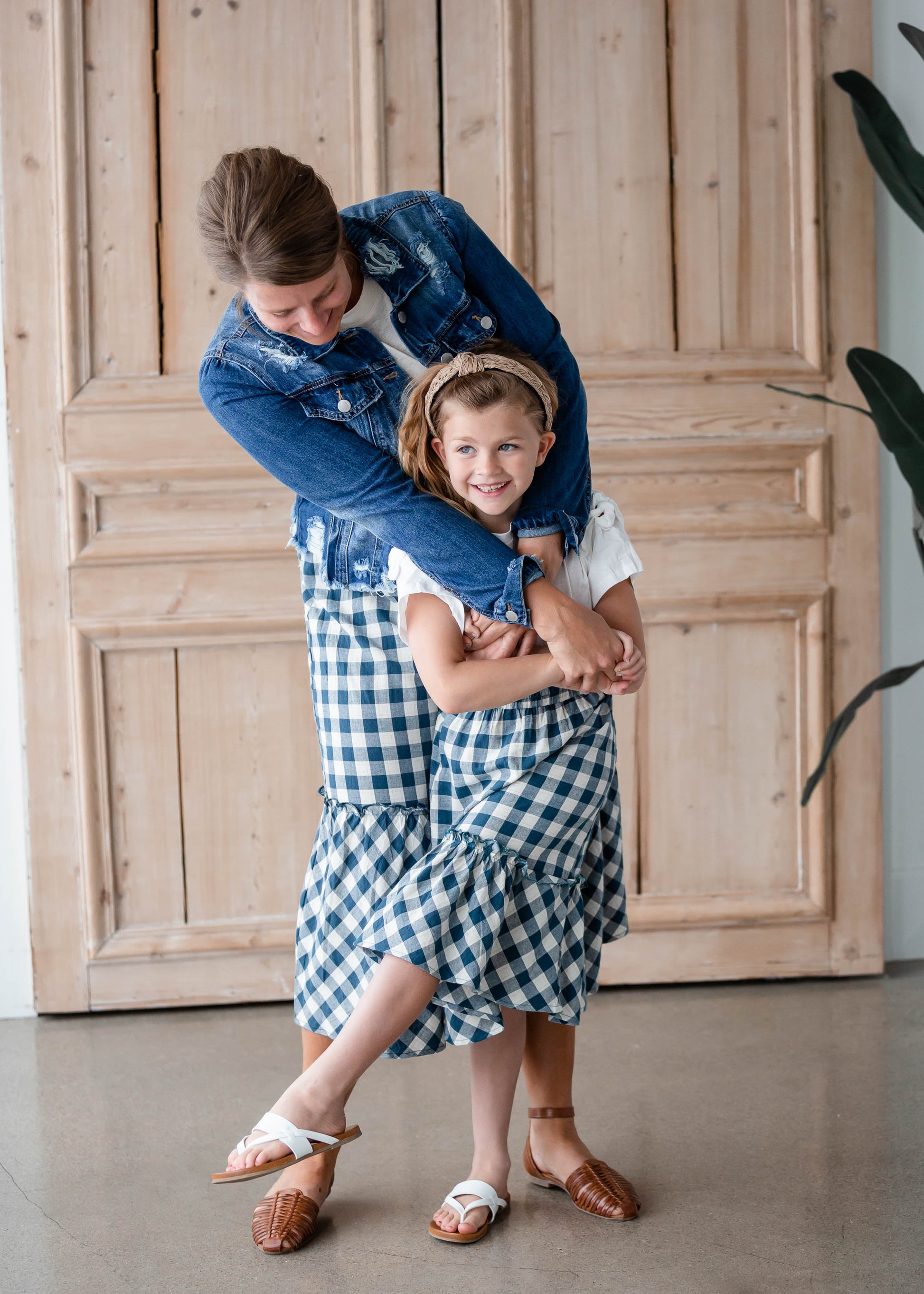 Girls Gingham Navy Blue Midi Skirt Girls Hayden