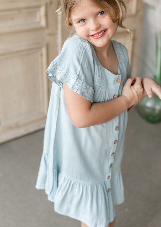 Girls Lace Trim Button Up Dress Girls Hayden Los Angeles