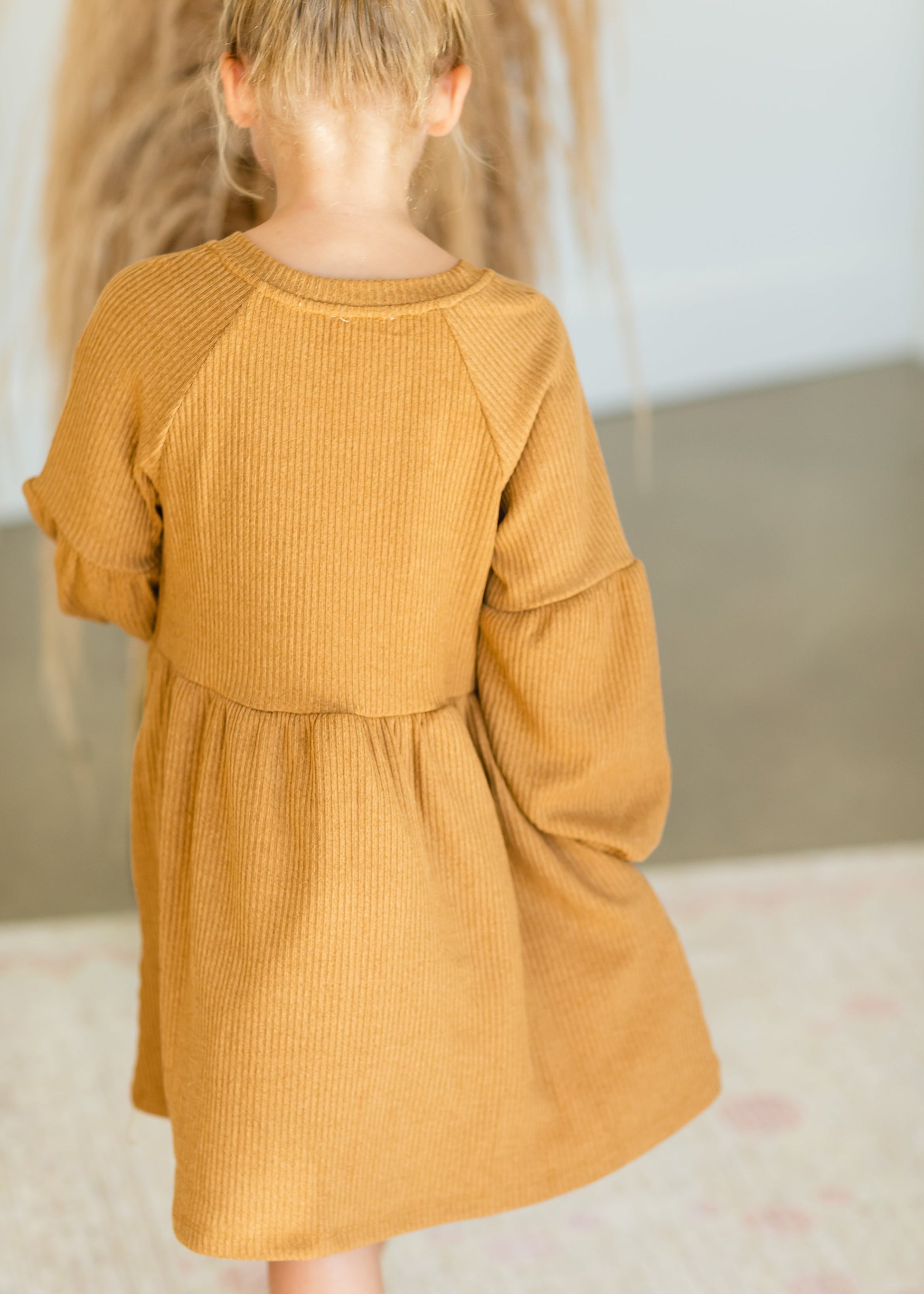 Girls Mustard Long Sleeve Midi Dress - FINAL SALE Girls